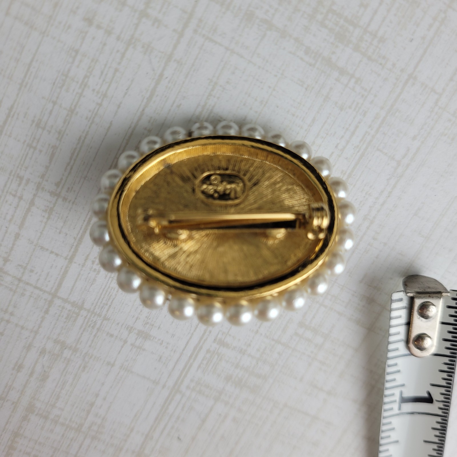 Vintage Napier Black Domed Cabochon Faux Pearl Brooch