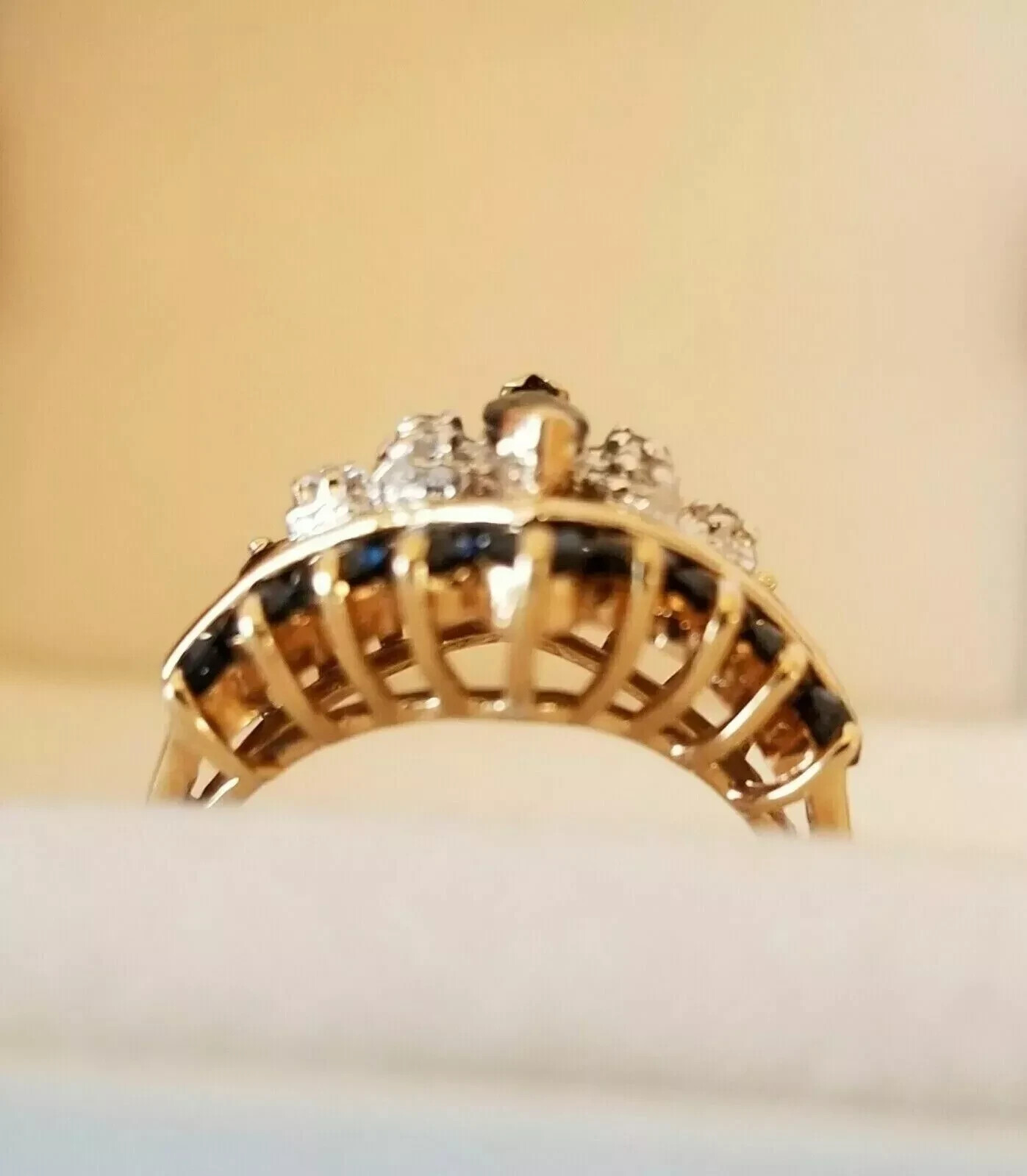 Art Deco Style Marquise Sapphire & Lab Created Diamond 14K Yellow Gold FN Ring