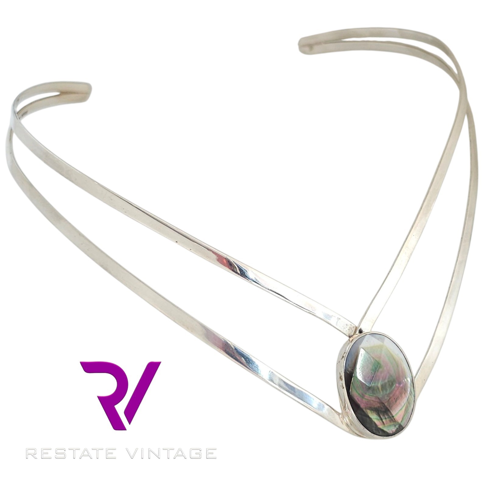 Mint Dominique Dinouart DDD Mexico Abalone Faceted Sterling Collar Necklace 18″