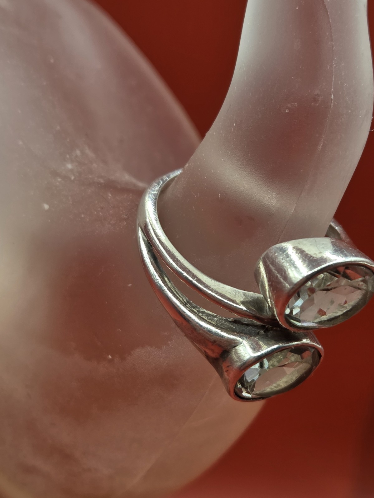 Vintage Bypass Oval Cut Stones Quartz? White Topaz? Bezel Mounts Ring 925 Sz 10