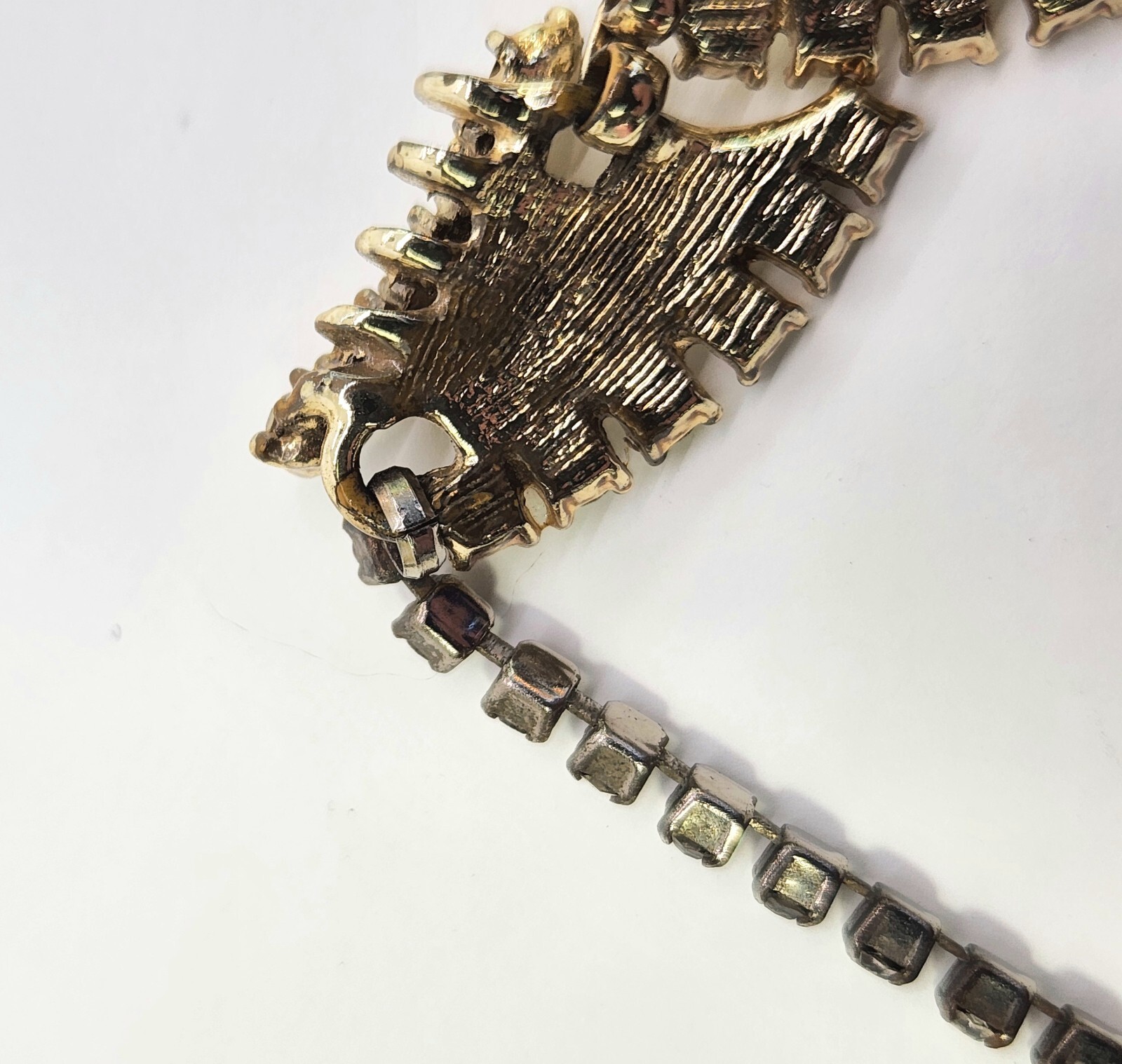 Vintage Brutalist 15″-17″ Choker Necklace AB Rhinestones Statement Piece 1950s