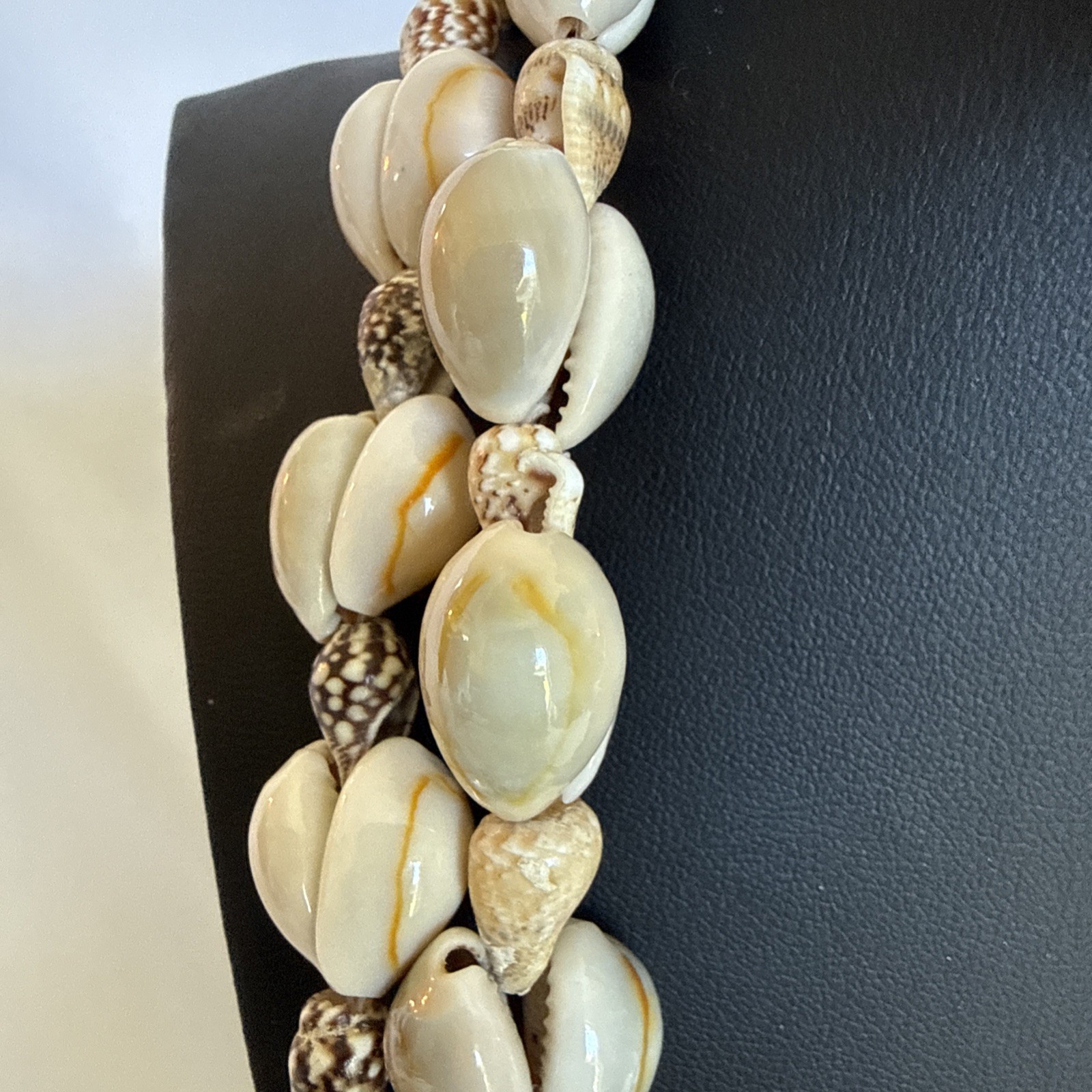 2 Vintage Cowrie Cowry Sea Shell Necklaces Beige White Gray Set Natural Jewlery
