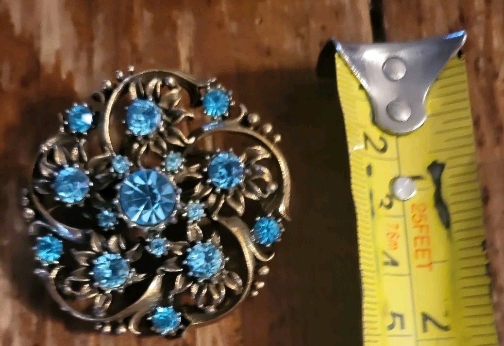 Vintage Coro blue rhinestone signed pin brooch light blue rhinestones jewelry