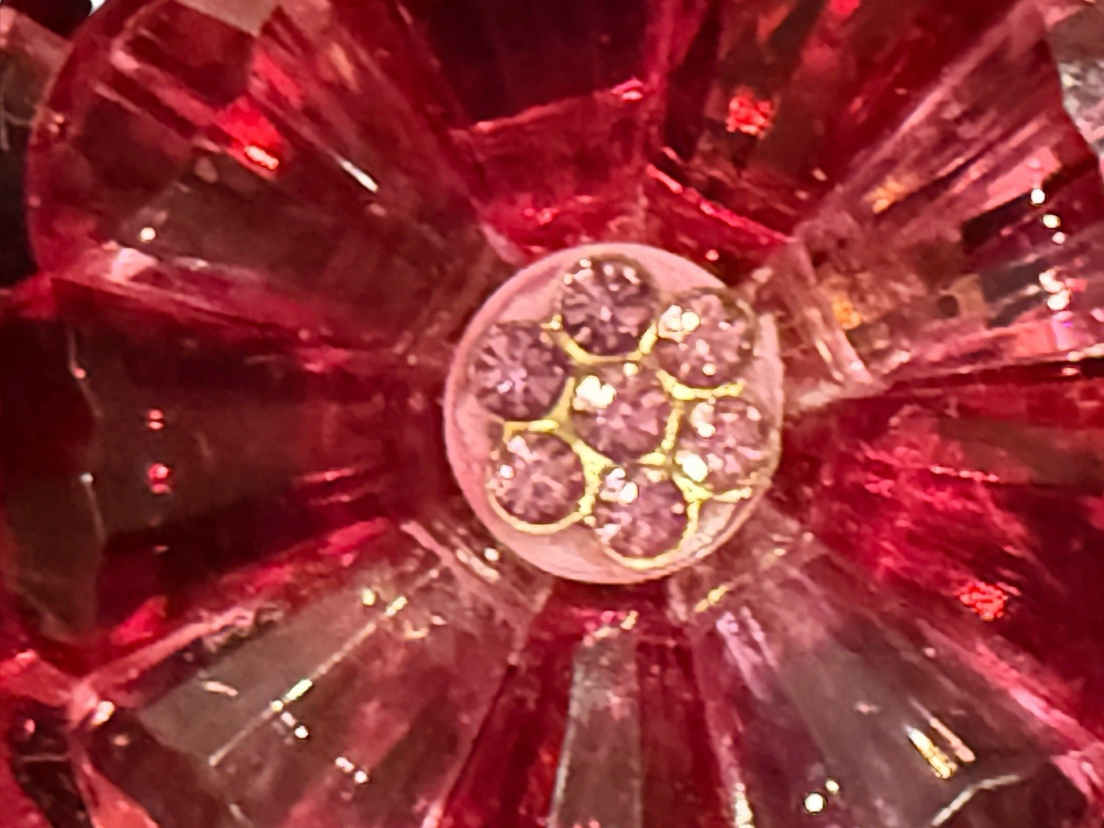 Signed Germany Pink, Red, Fuchsia Mid Century Vintage Lucite Flower Brooch