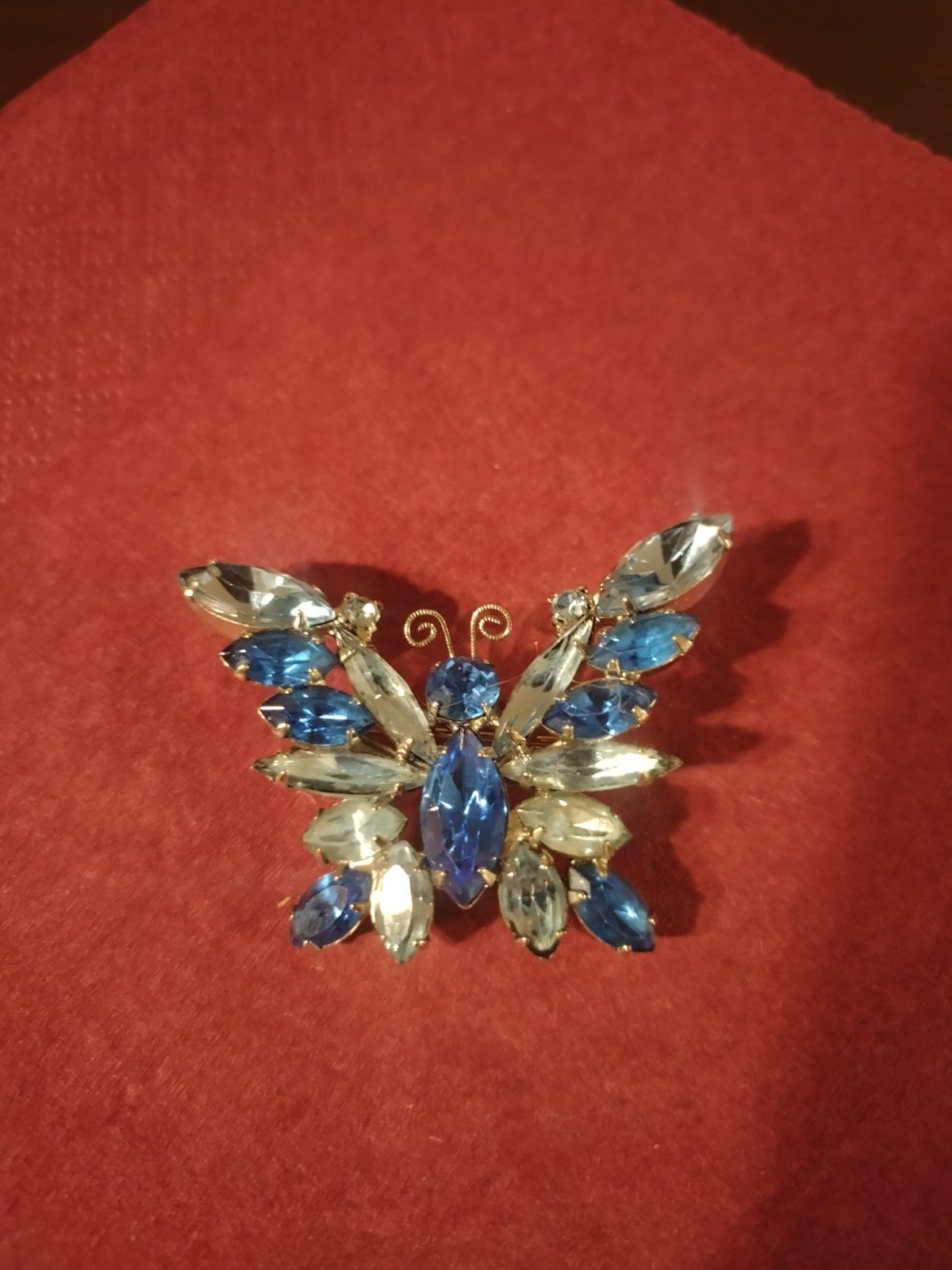 Vintage Delizza And Elster Juliana Blue Rhinestone Butterfly Brooch