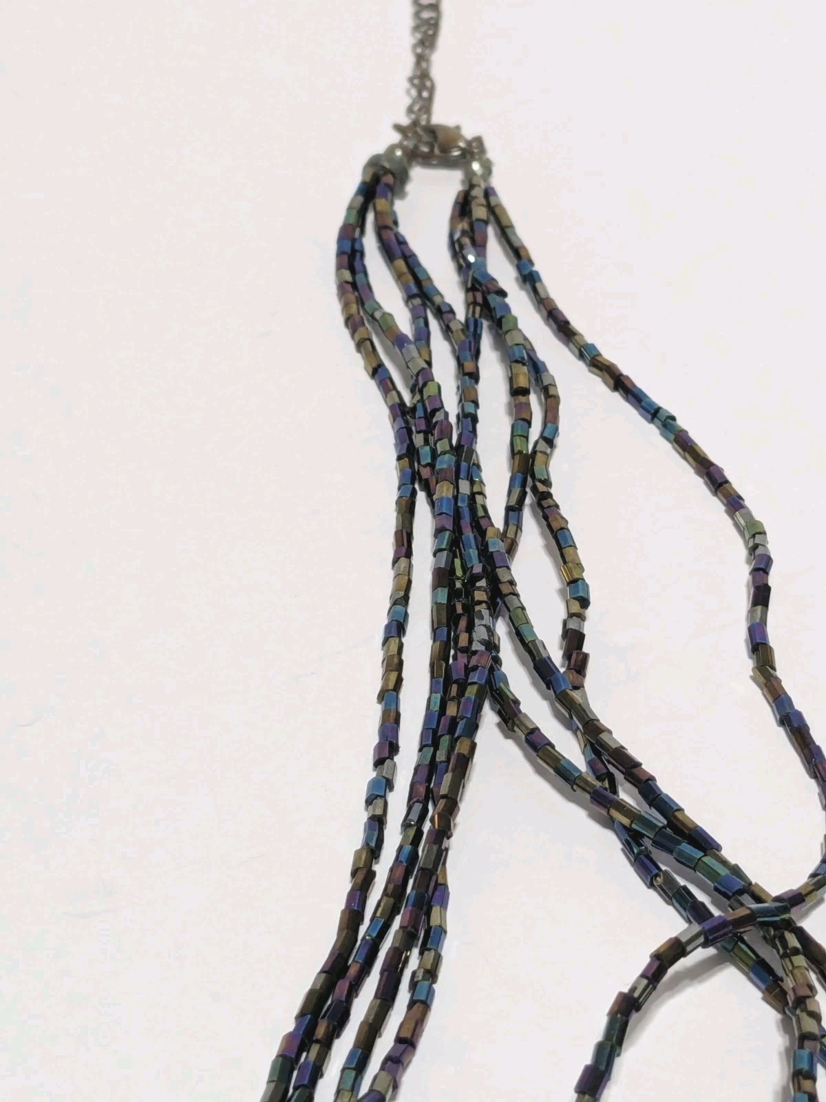 VTG Layered Glass Bead Necklace With Abalone/Acrylic Round Pendant 16″.