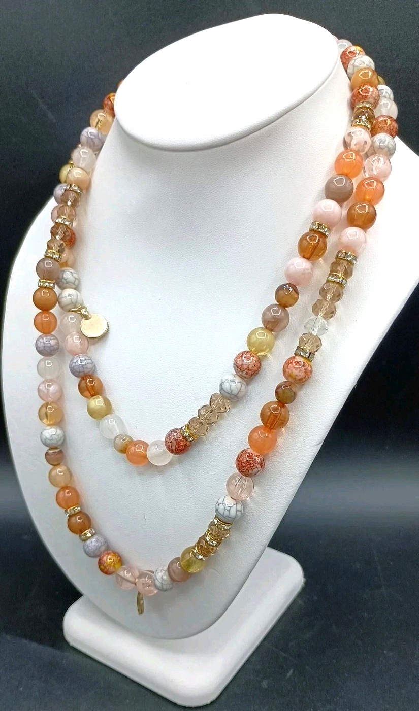 Chicos Multicolor Beaded Charm Station Stretch Necklace Crystal Flapper Long 42″
