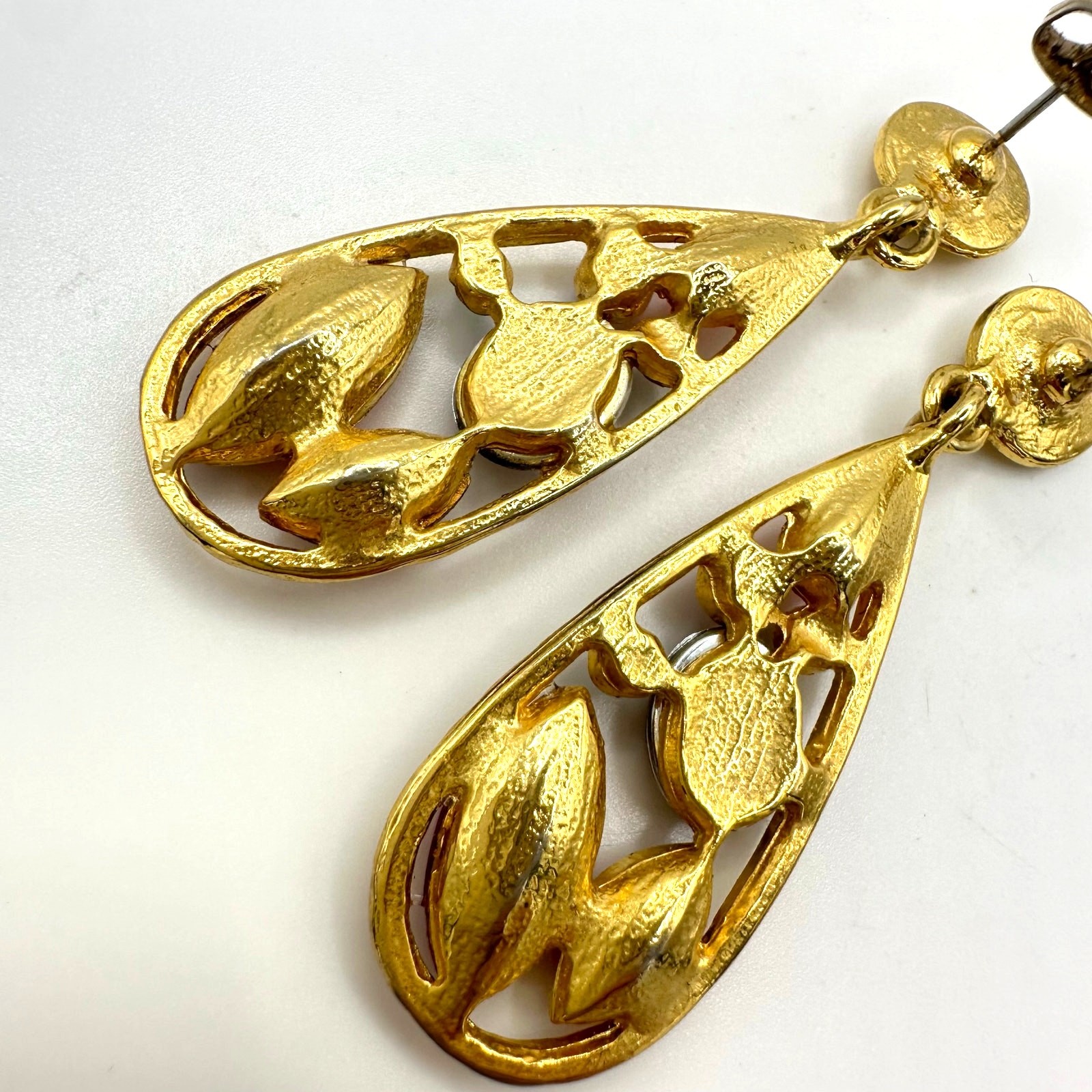 Vintage 1990s gold tone multicolor rhinestones dangle drop post earrings