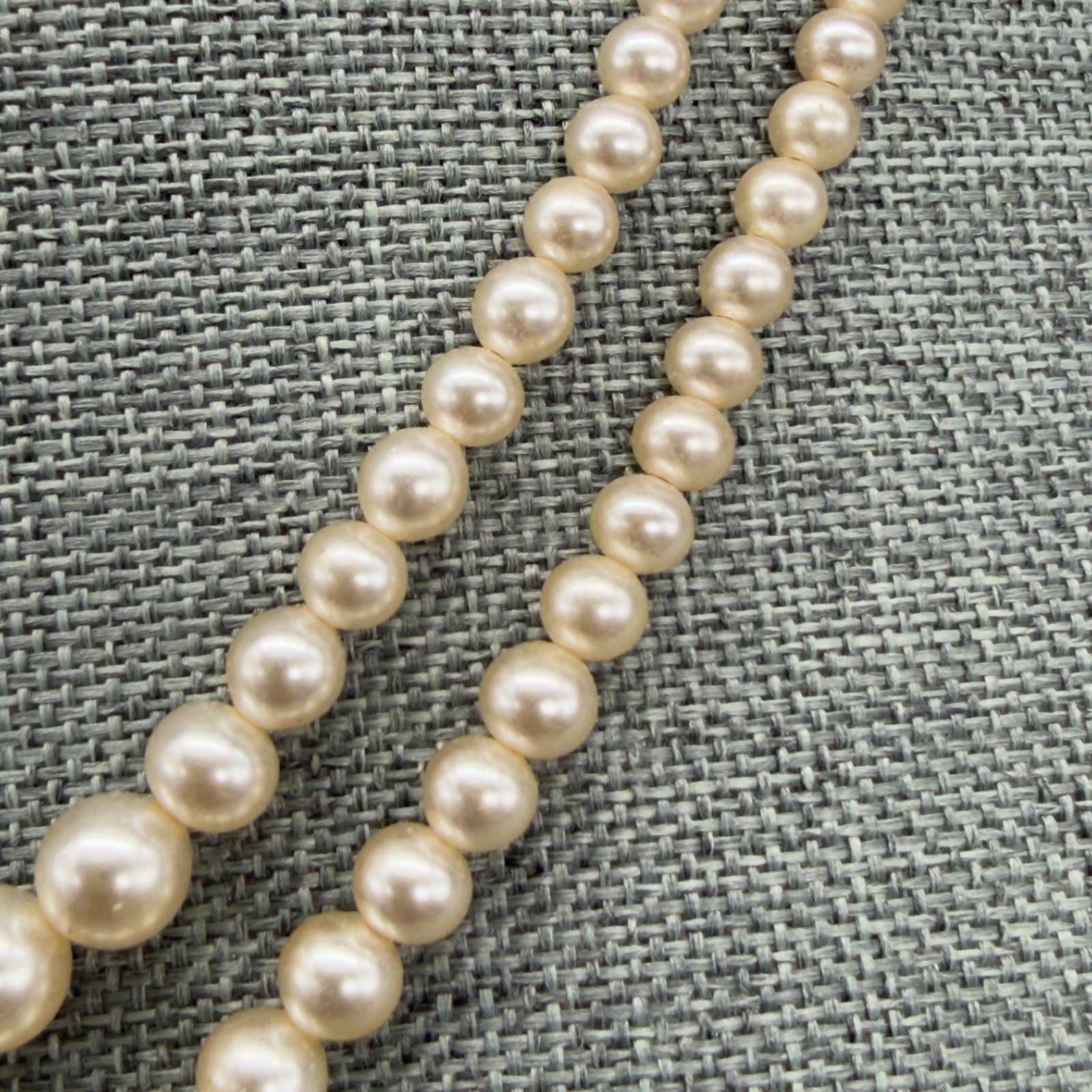 Vintage Art Deco Pearl Necklace Double Strand Box Clasp Rhinestones 17 Inches