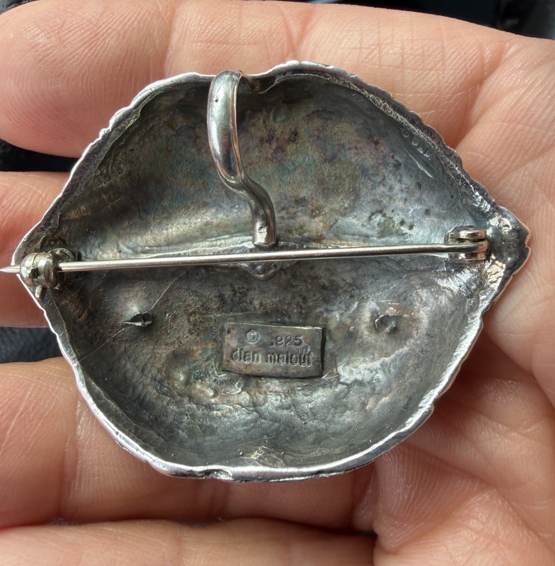 Vtg Dian Malouf Textured Sterling Silver Lips Pendant Brooch Pin