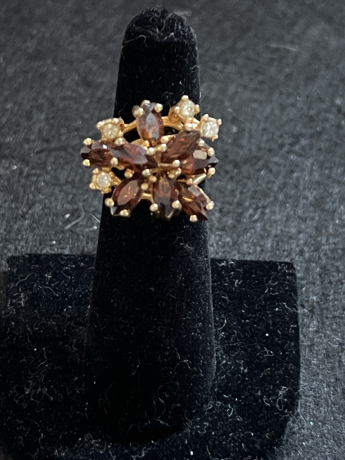 Vintage Topaz & Clear Austrian Crystal Cocktail Ring 18k Gold HGE Size 5 / 10g!
