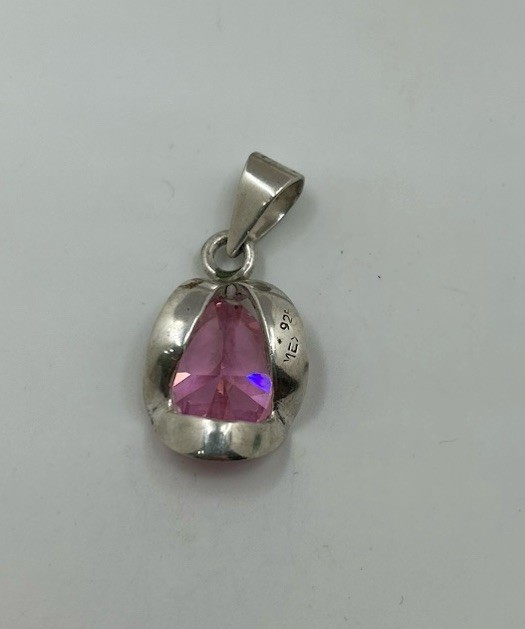 Vintage Faux Pink Gem Silver 925 Mexico Pendant Jewelry