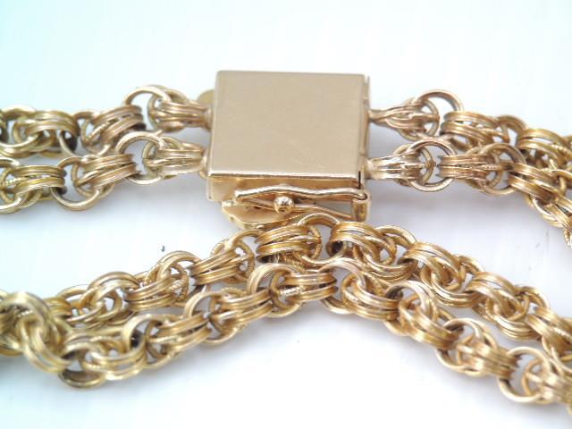 RARE ART NOUVEAU 14K GOLD ENAMEL JEWEL FACE DOUBLE CHAIN BRACELET 7 3/4 “