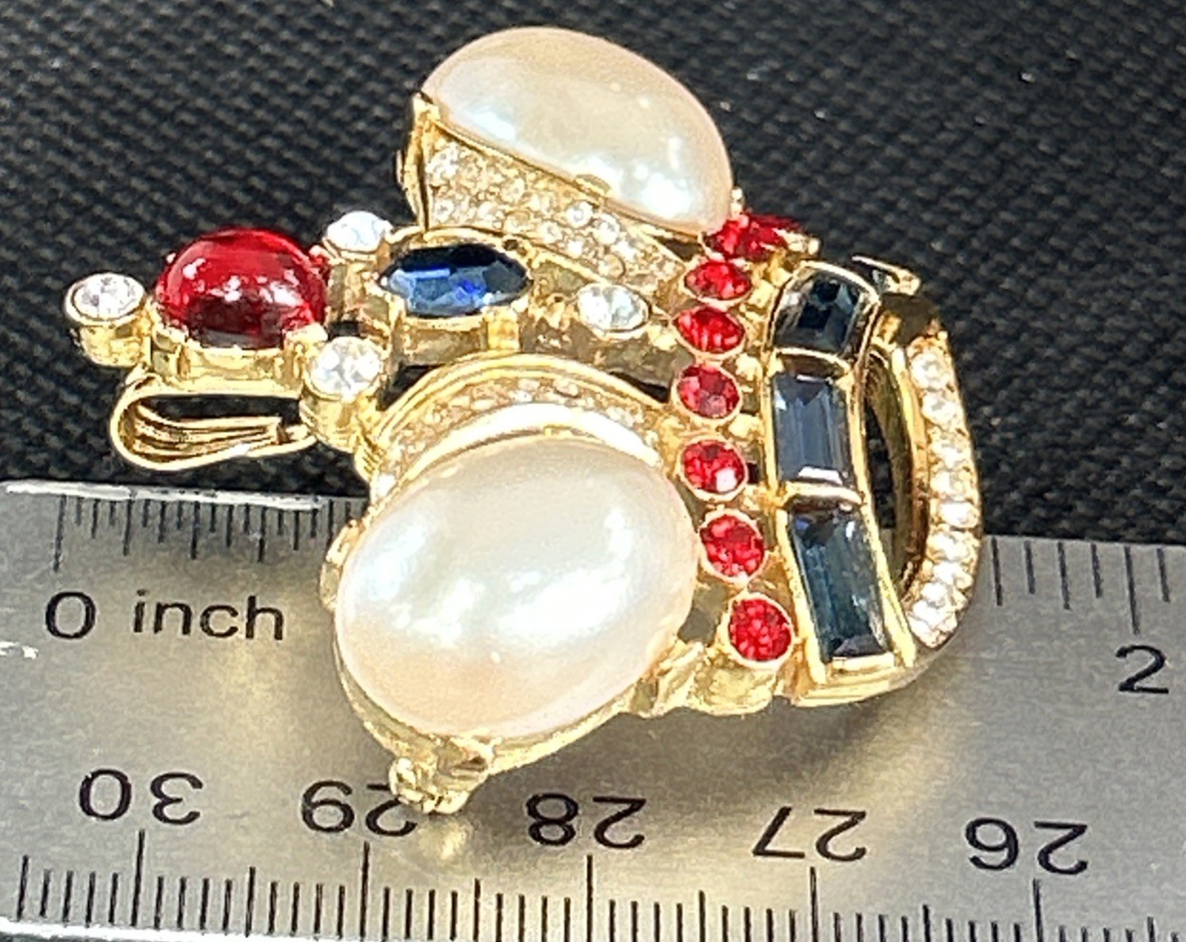 Vintage Trifari Faux Pearl Rhinestone Crown Brooch Pendant Gold Tone Convertible