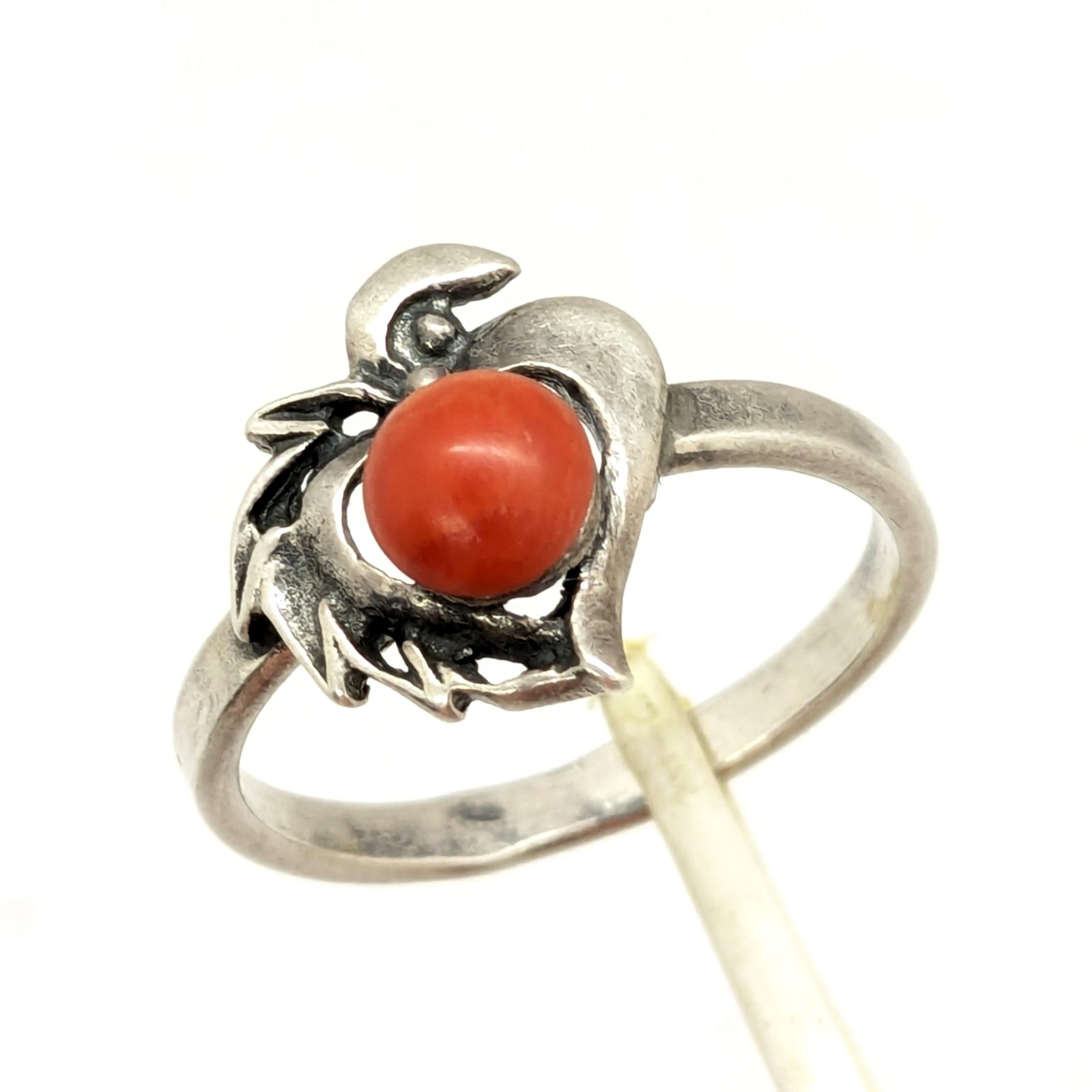 Vintage Rare Soviet RING Silver 925 with Chic Natural Coral-size:9.5US(19.5mm)#1