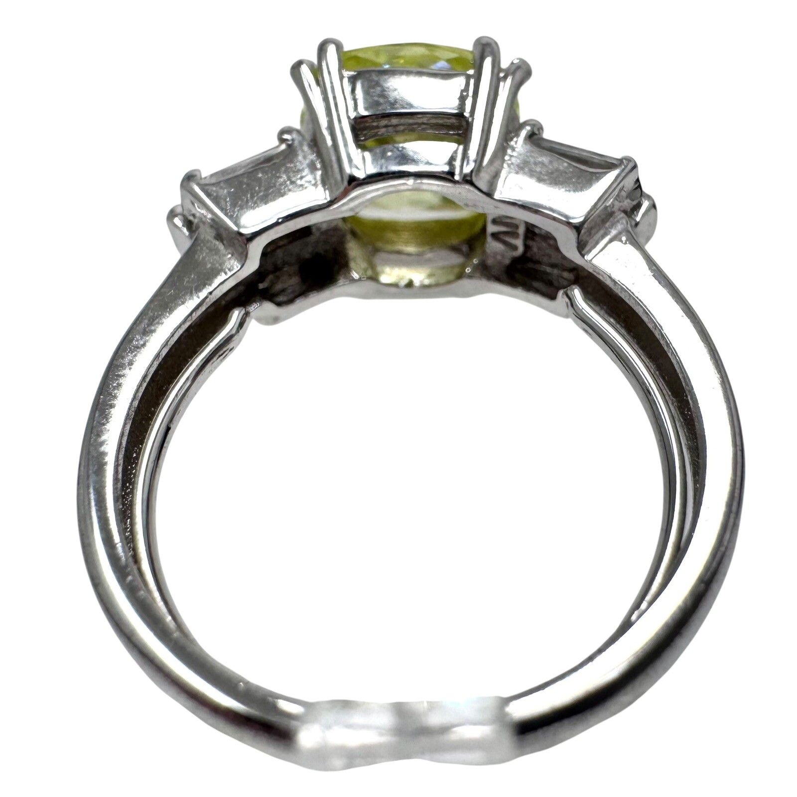 Vtg NV Nevada Silver Mine Silver Tone Green Cushion Cut Glass Cocktail Ring 8.5