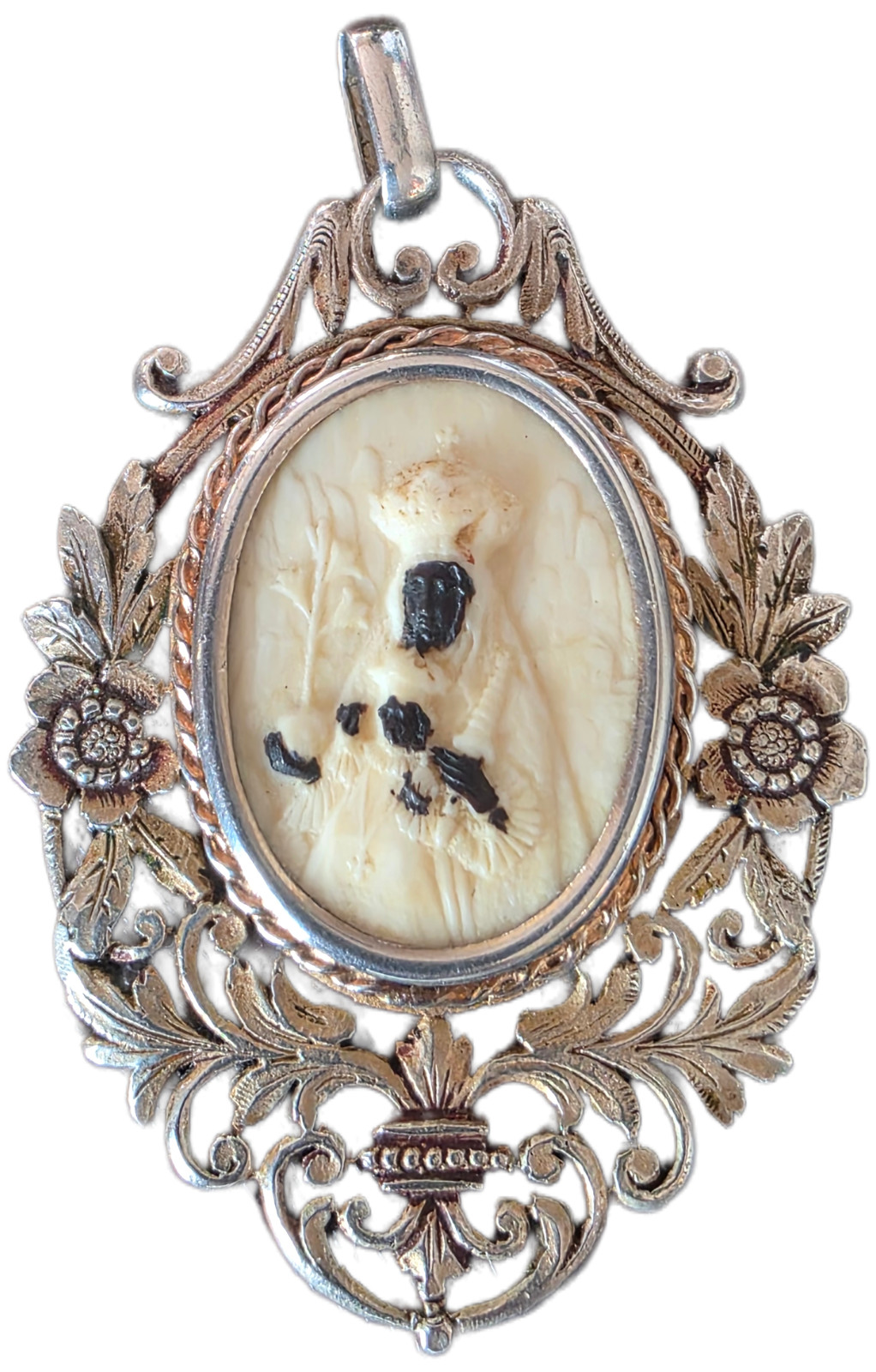 ANTIQUE BLACK MADONNA PENDANT Virgin Mary and Child Pendant Ca 1900