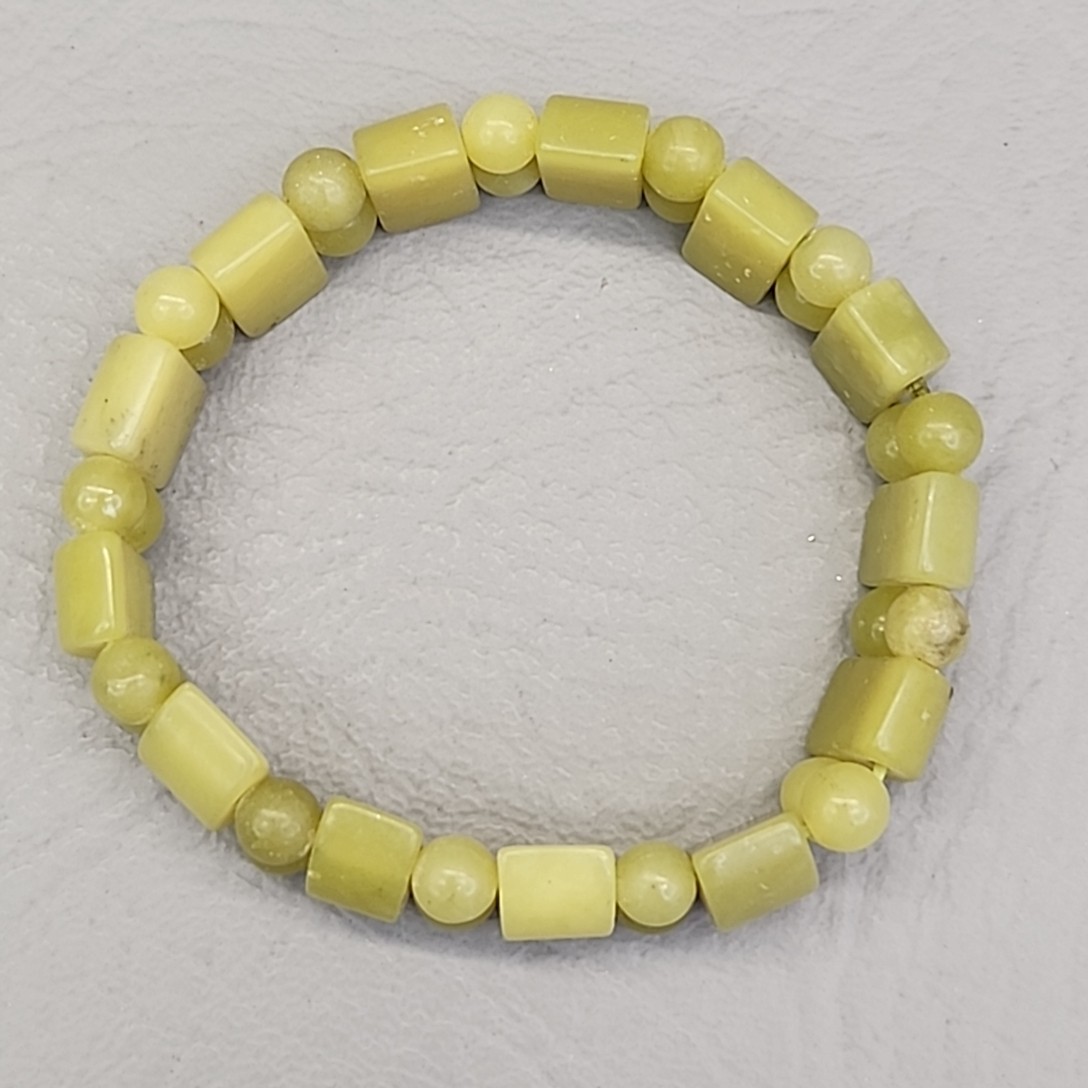 Vintage Stone Beaded Stretch Bracelet Serpentine Green 13mm