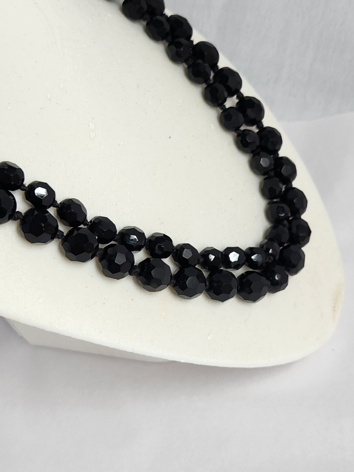 Vintage Double Strand Jet Black Made In Austria Faceted Crystal Beaded Necklace