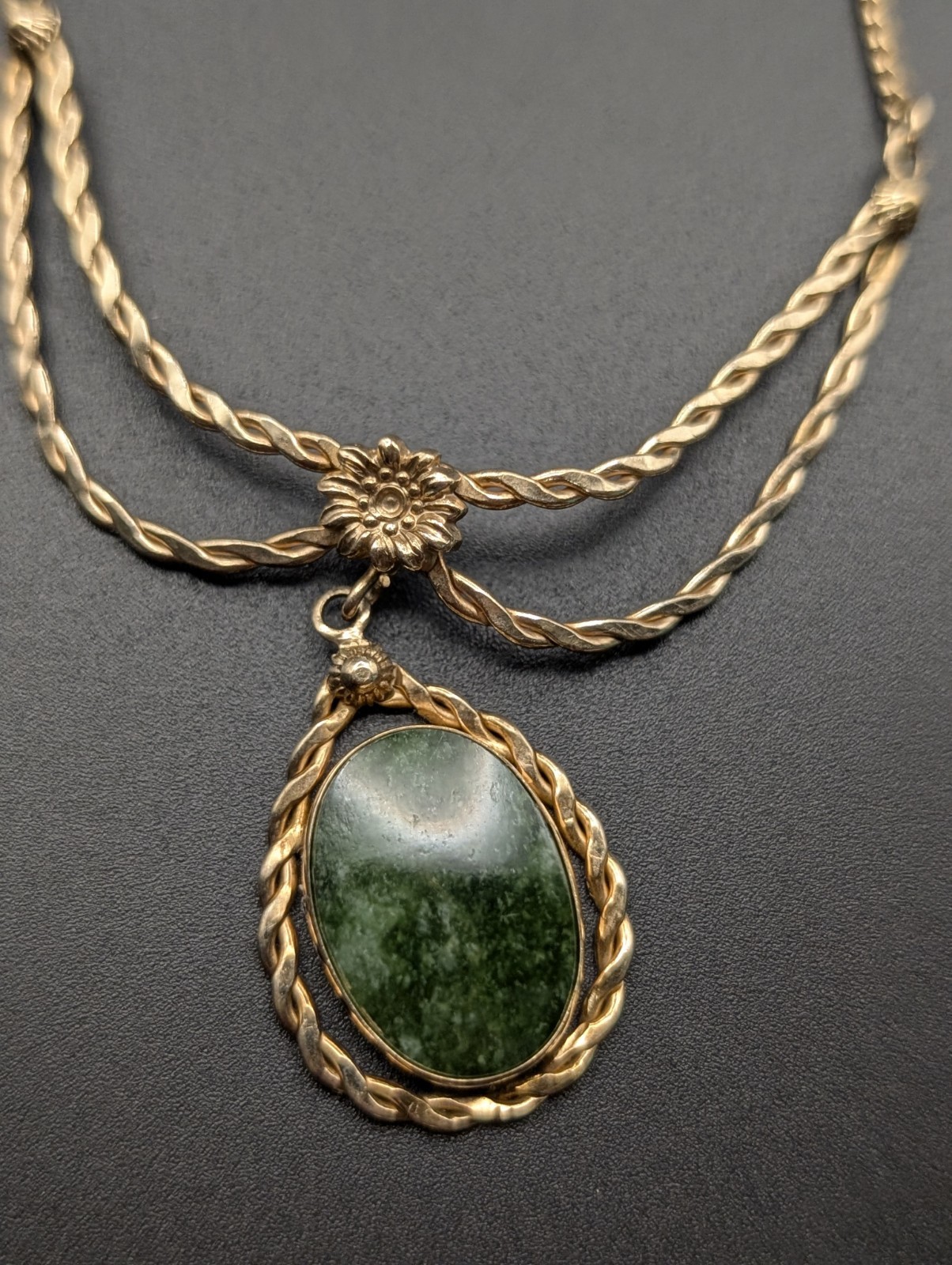 Antique R.F. Simmons 12K Gold Fill Nephrite Jade Festoon Necklace Edwardian Styl