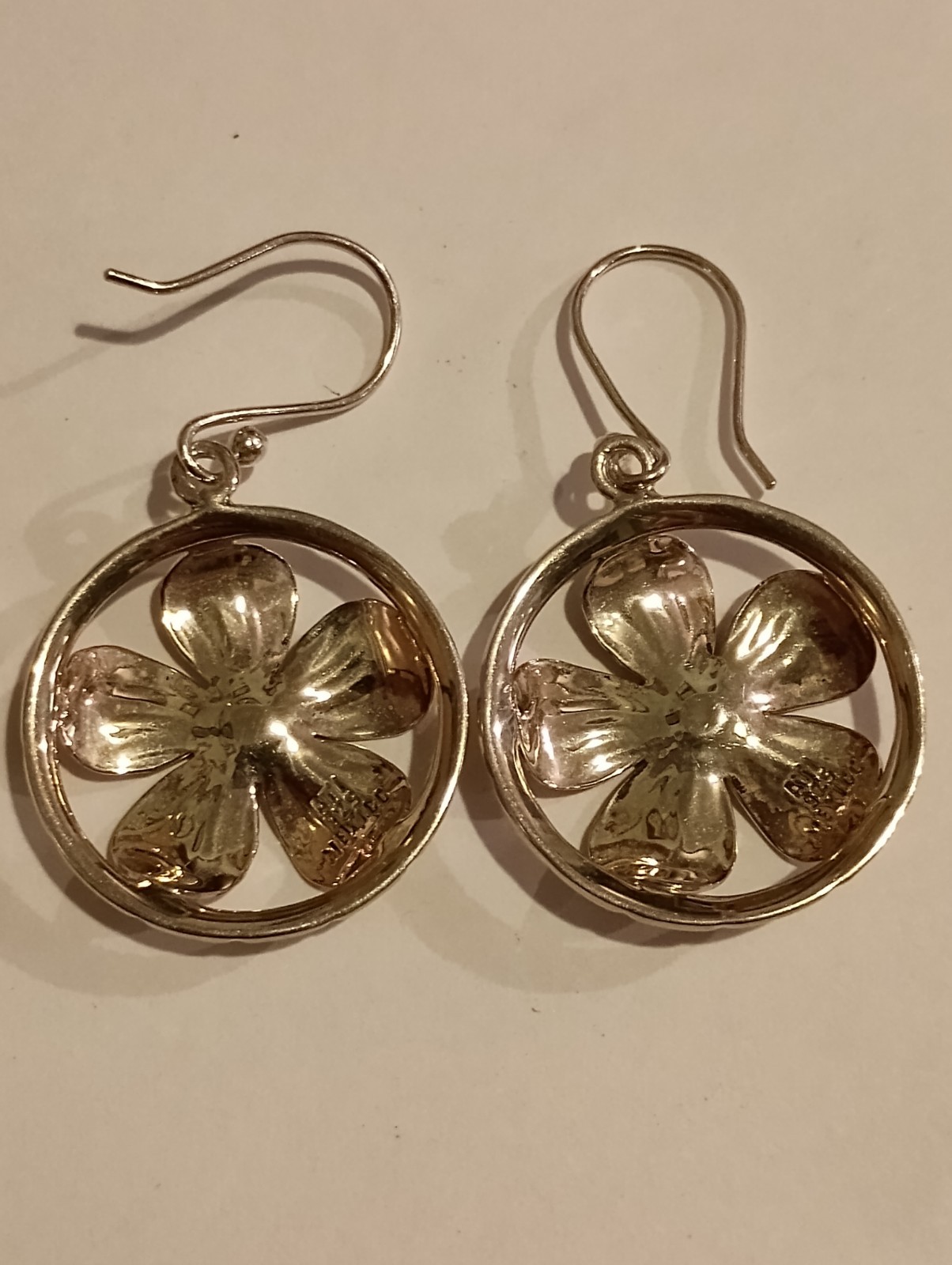 925 Sterling Silver ATI Mexico Round Flower Drop Dangle Hook Earrings! Beautiful