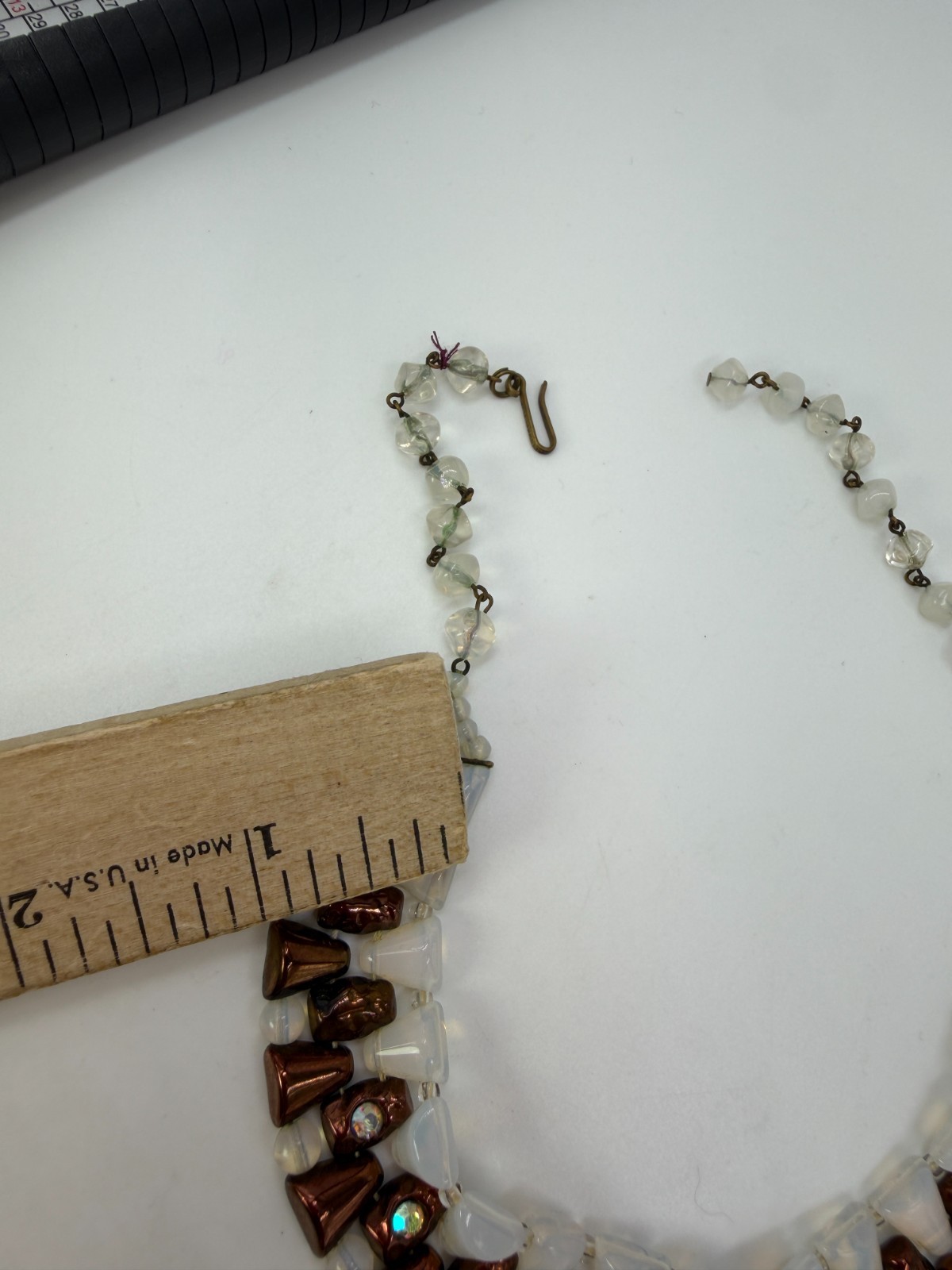 Vintage Necklace Western Germany Glass Collar Coppery Brown White PJ