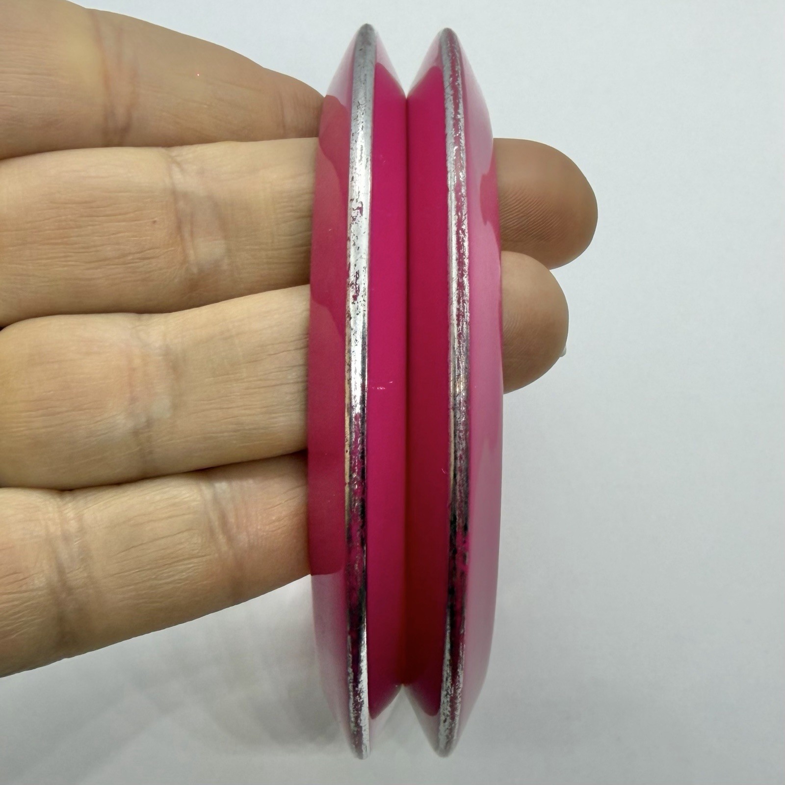 Vtg Pink Chrome Lucite Stacking 9 Inch Saucer Statement Bangle Bracelets Set