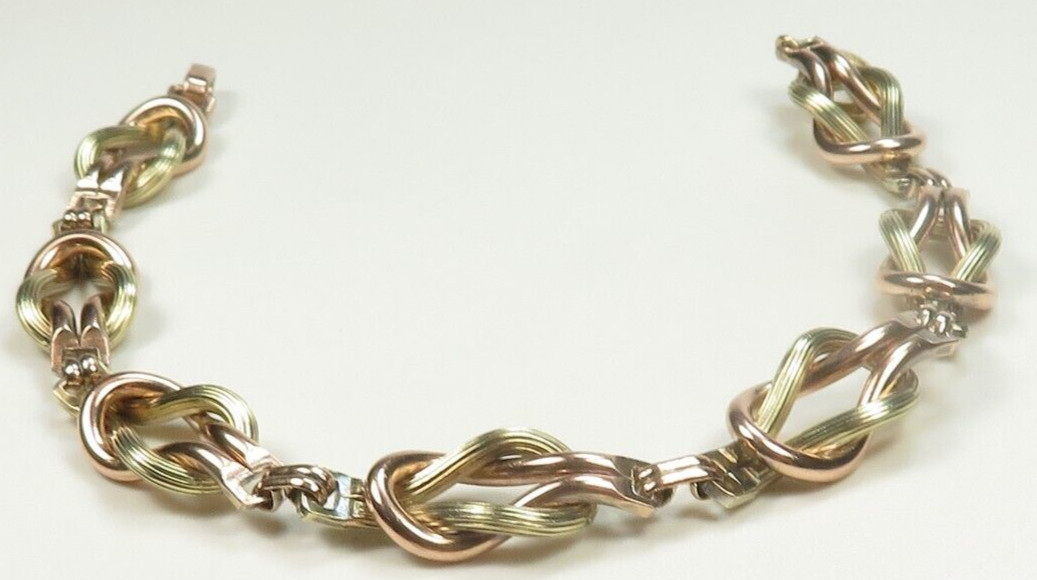 Antique 1940’s Link Bracelet 10 Karat Rose Green Gold 9 1/4″ Length .417″ Width