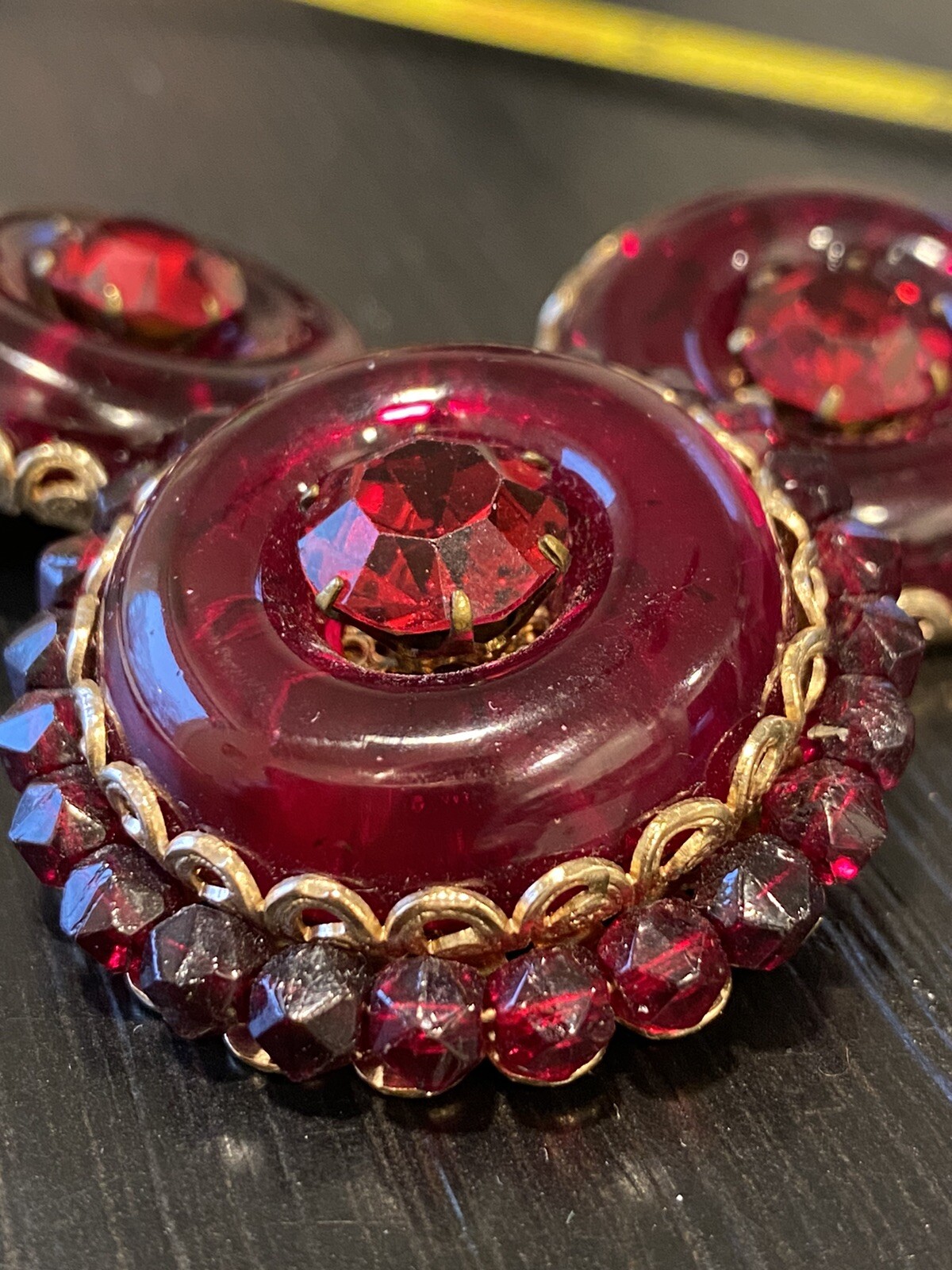 Designer French Ruby Glass Earrings Pin Set incredible Mogul Poured