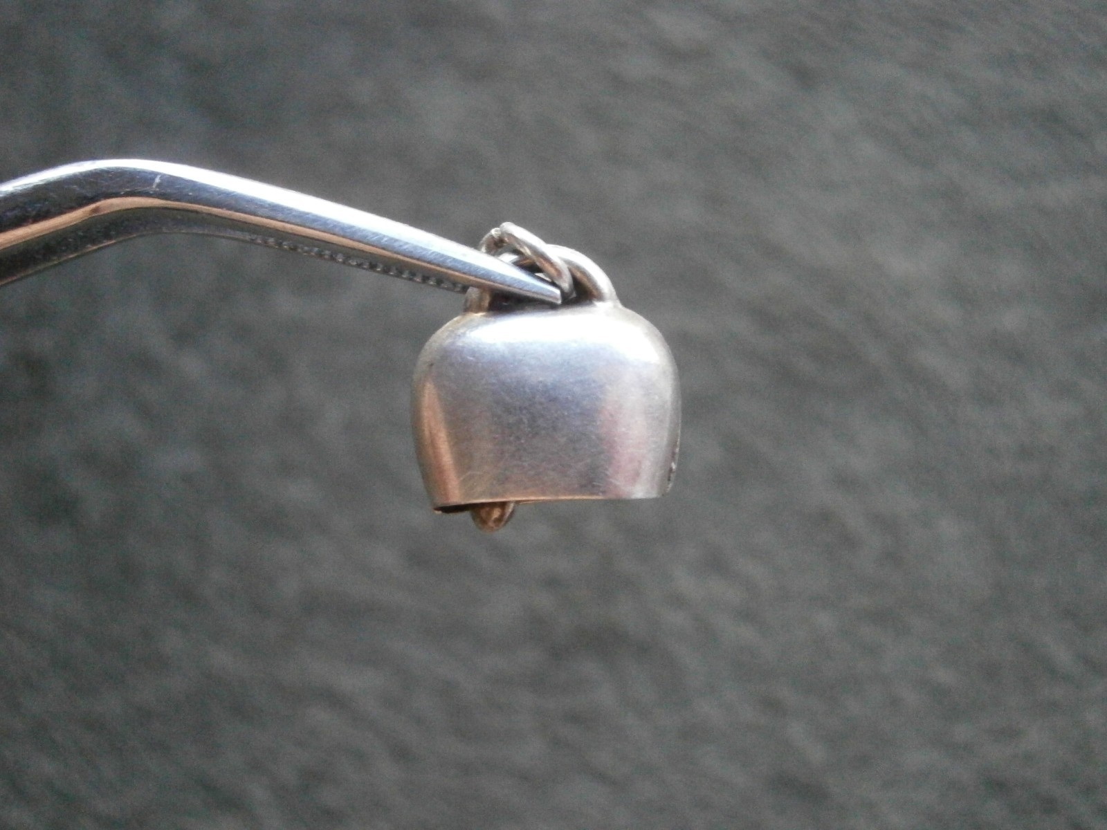 TINY Rose Flowers Cow Bell Vintage 800 Silver Guilloche Enamel Charm Pendant
