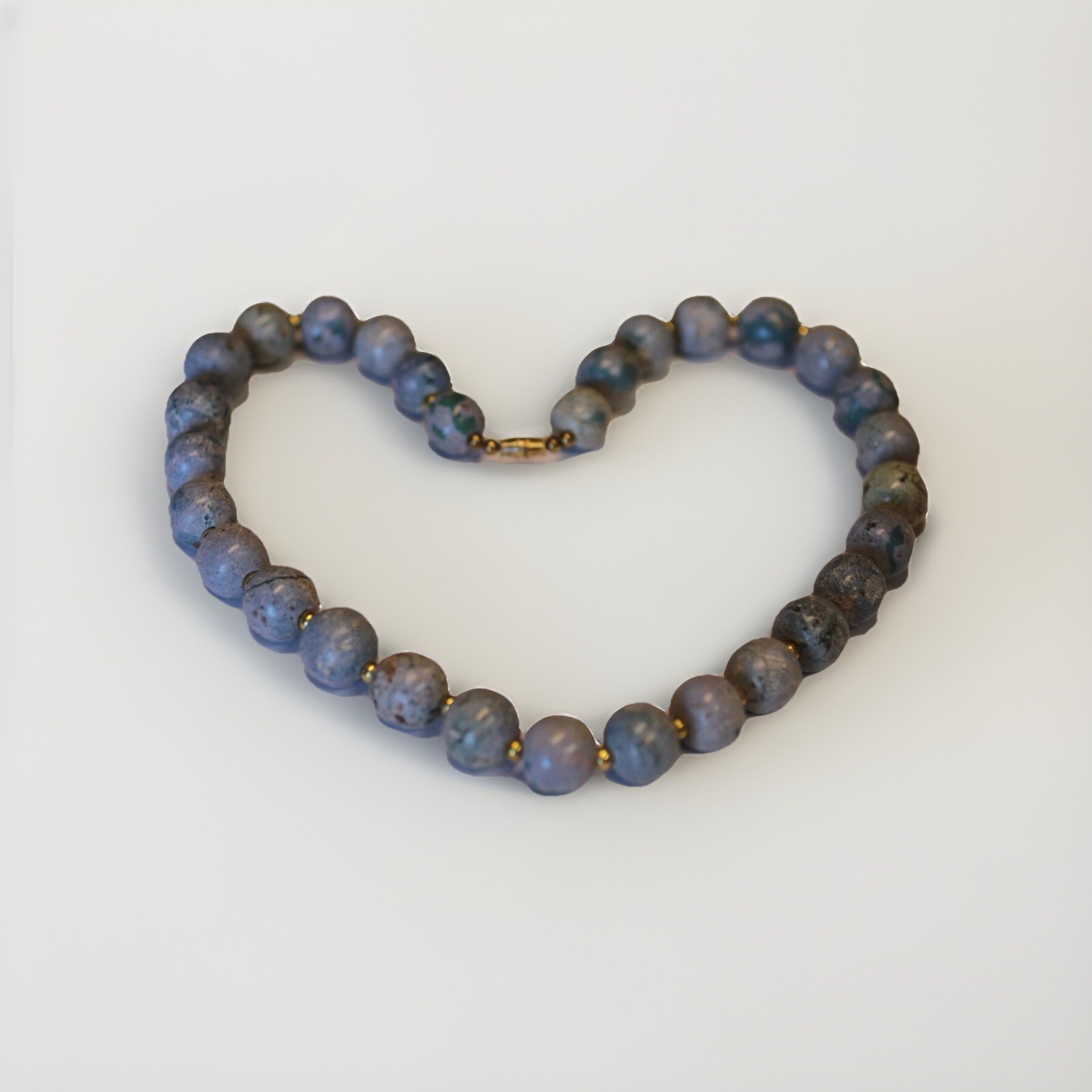 Vintage Round Natural Beads Blue Stone Purple and Green Necklace Heavy 20”