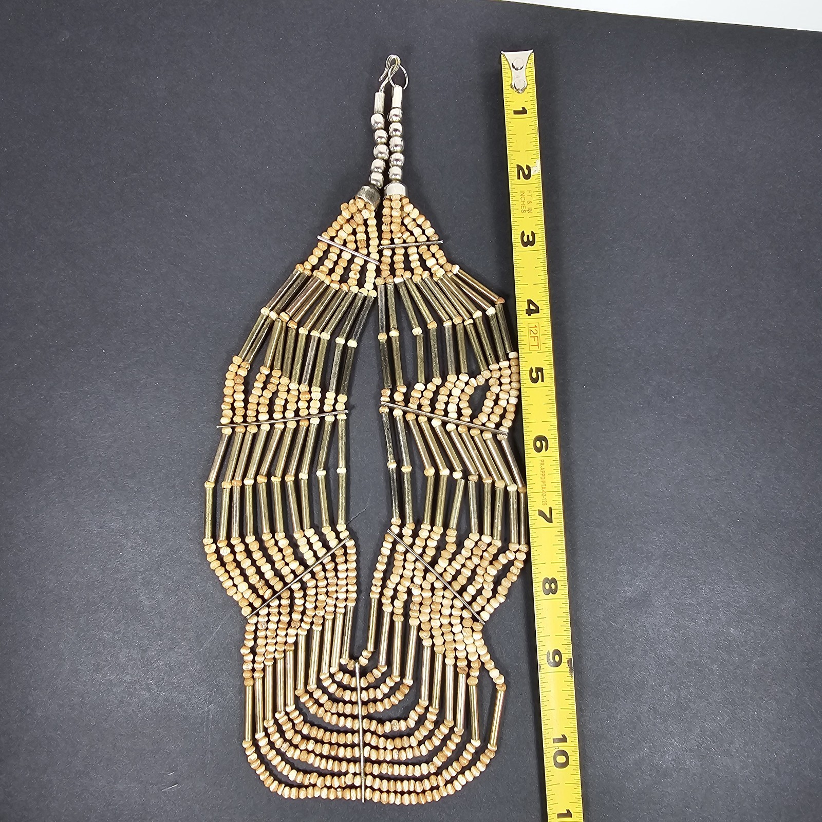 BOHO Tribal Multistrand Necklace Bead and Brass Silver Tone Chain & Clasp 21″