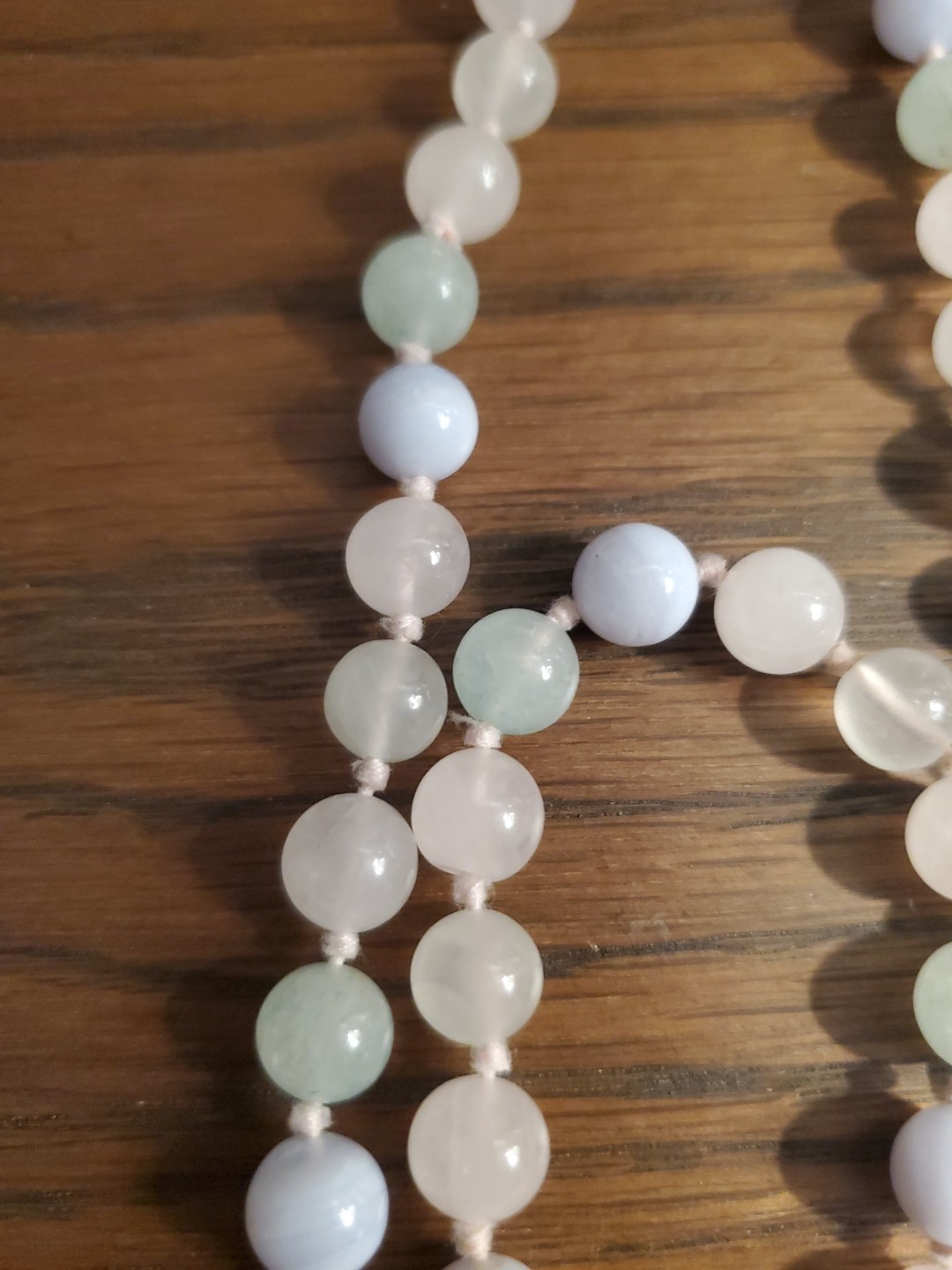 Vintage Multi Color Pastel Quartz Round Bead Long 33” Knotted Necklace