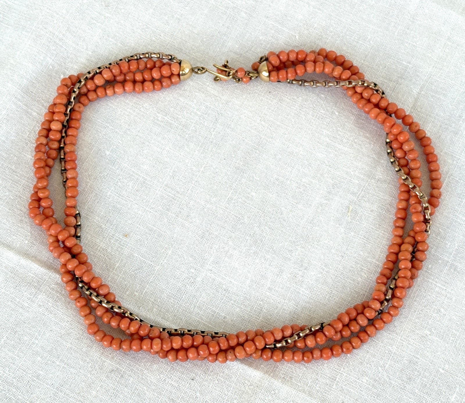 Deco Era Natural Salmon Coral Torsade Necklace