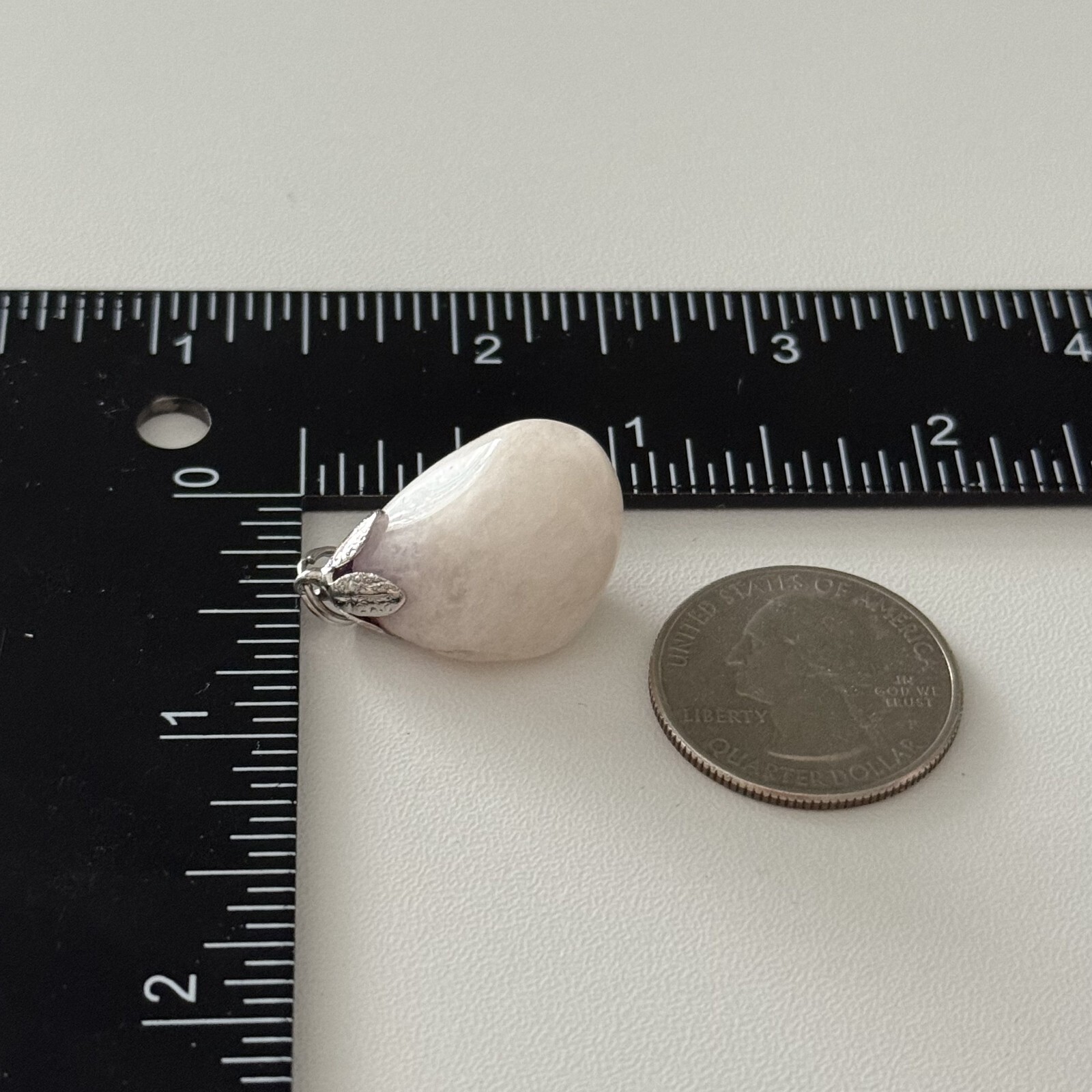 Ladies White Crystal Quartz Gemstone Unique Shaped Silver Tone Artisan Pendant