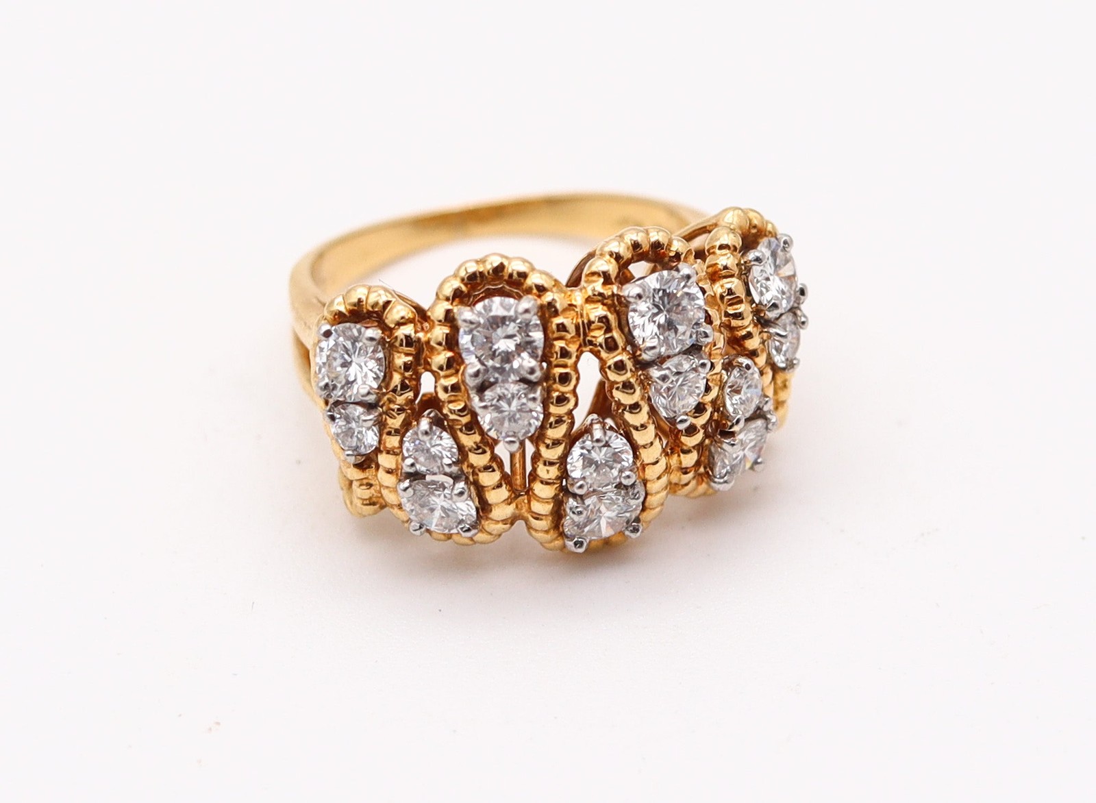OSCAR HEYMAN 1970 Band Ring In 18Kt Gold, Platinum & 1.24 Ctw in VS Diamonds