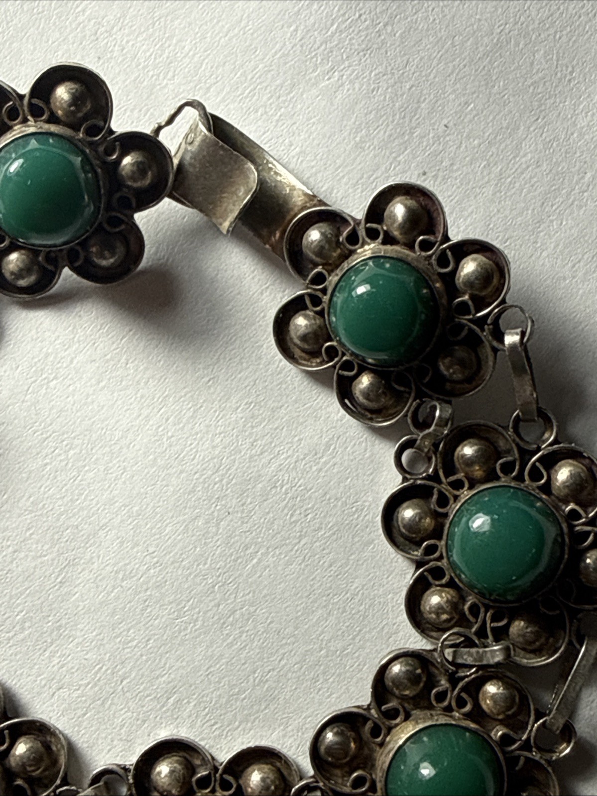 bracelet Taxco Mexico 980 Silver Better Than 925 Sterling Green Onyx Vintage 7.5