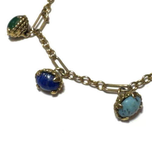 Vintage Jewelry Bracelet Gold Dainty Chain Dangle Ornate Dangle Revival Glass 2