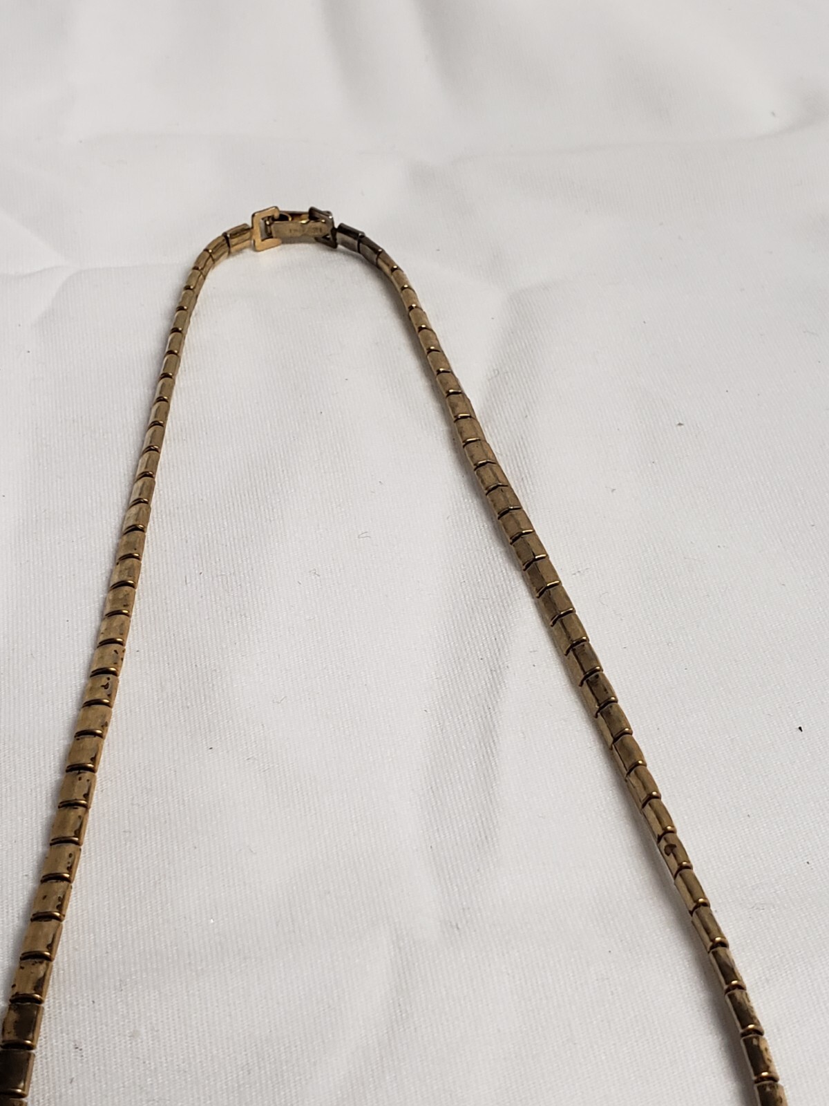Vintage Crown Trifari Amber Lozenge Rhinestone Choker Necklace Goldtone 14″