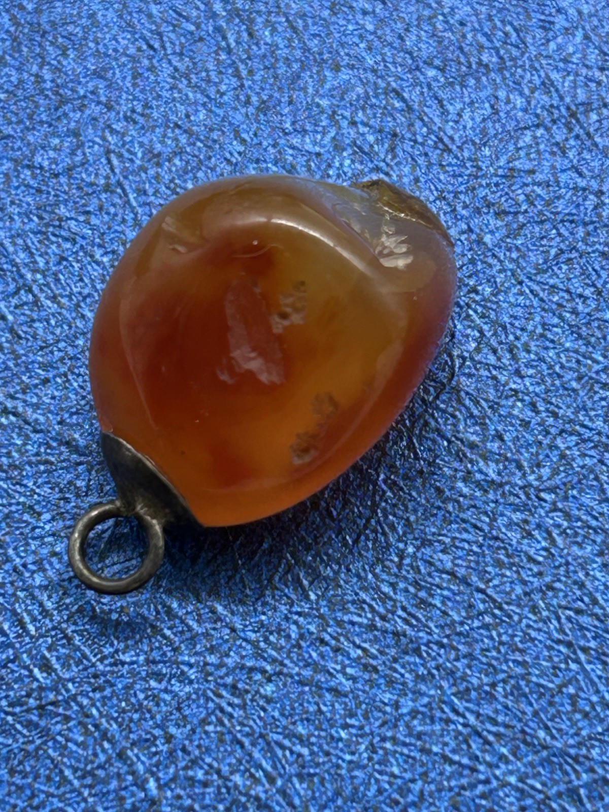 Vintage Carnelian Agate Stone Mini Charm Or Pendant With Silvertone Bail