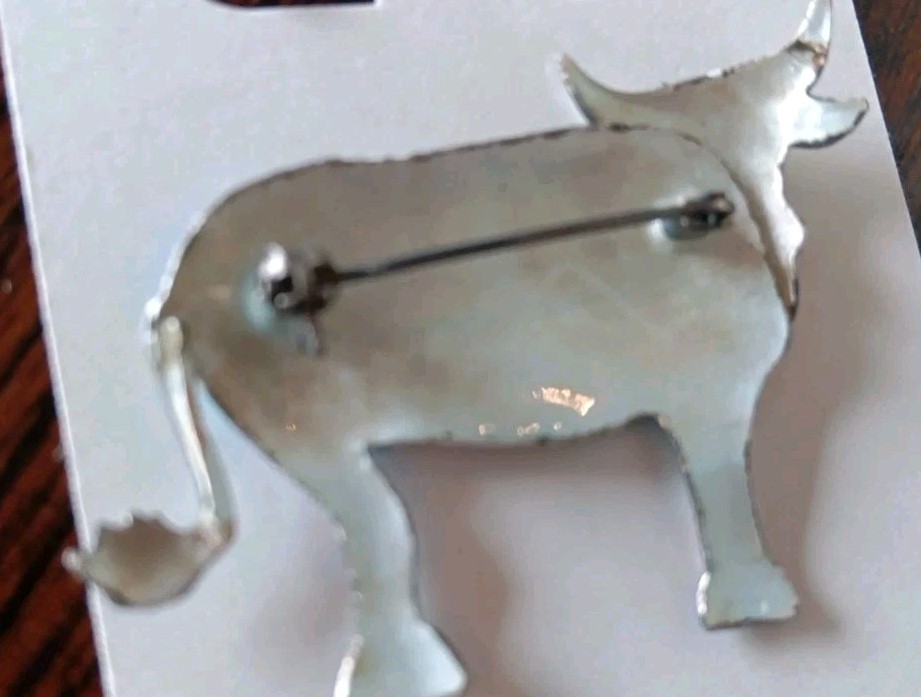 Zarah Enamel Cow Brooch Sterling Silver Colorful Folk Art Bull Pin Vintage 925