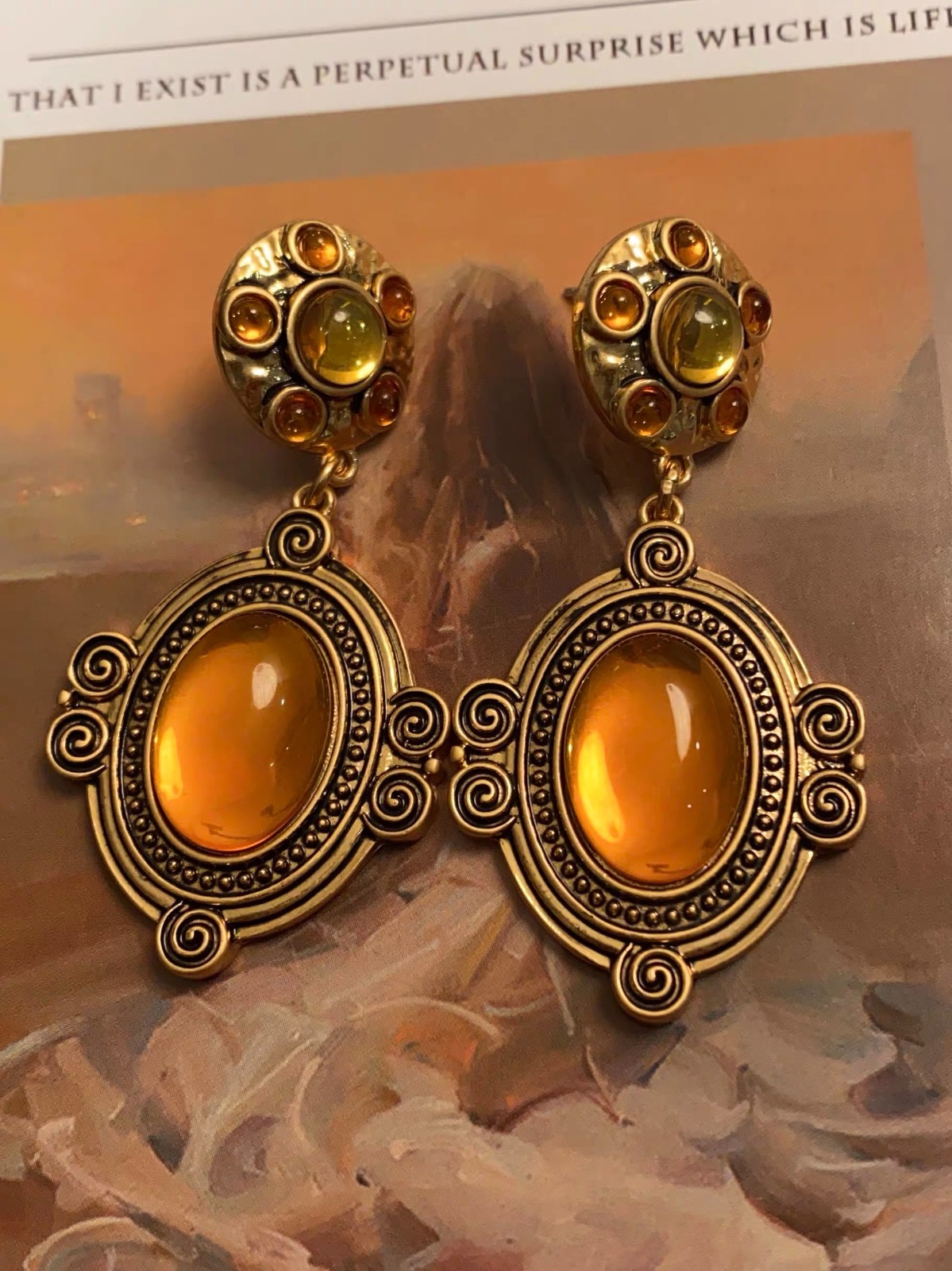 Vintage-Inspired Gripoix Glass Cabochon Earrings 925 Sterling Silver Posts