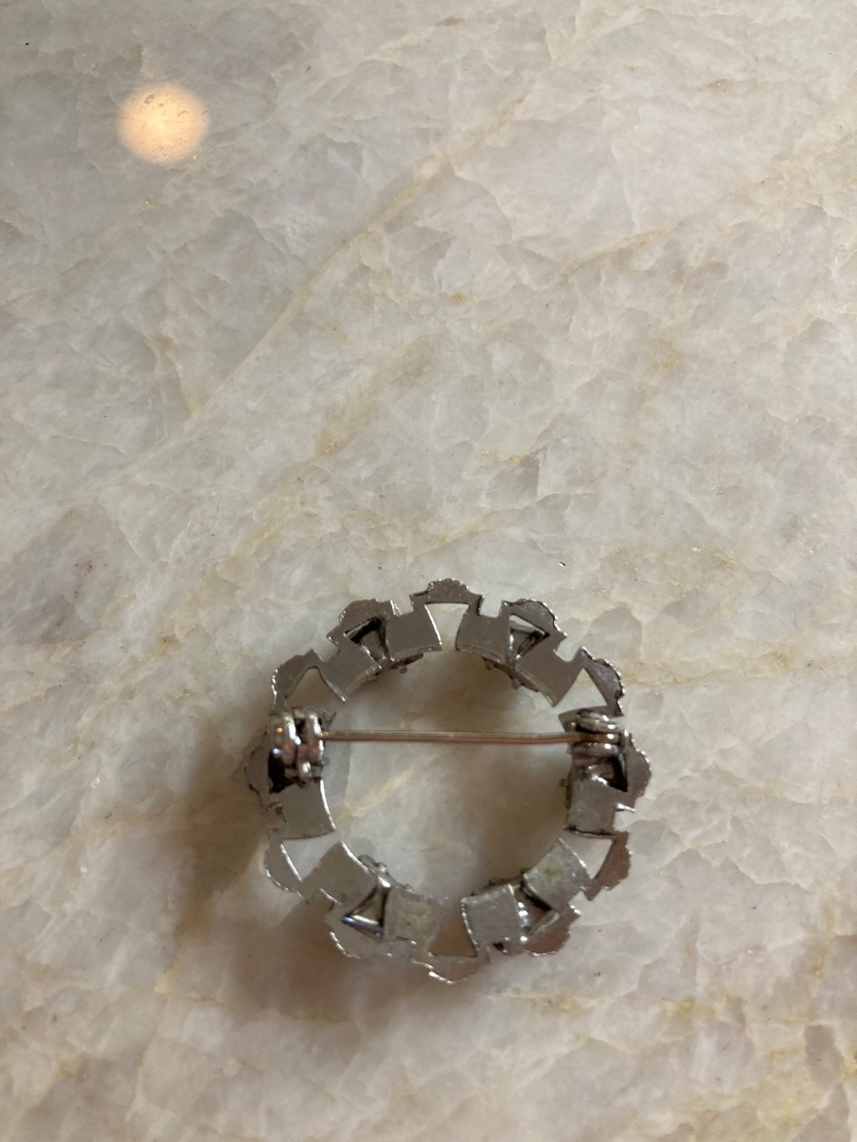 Vintage Silver Tone Brooch/Pin With Black Stone