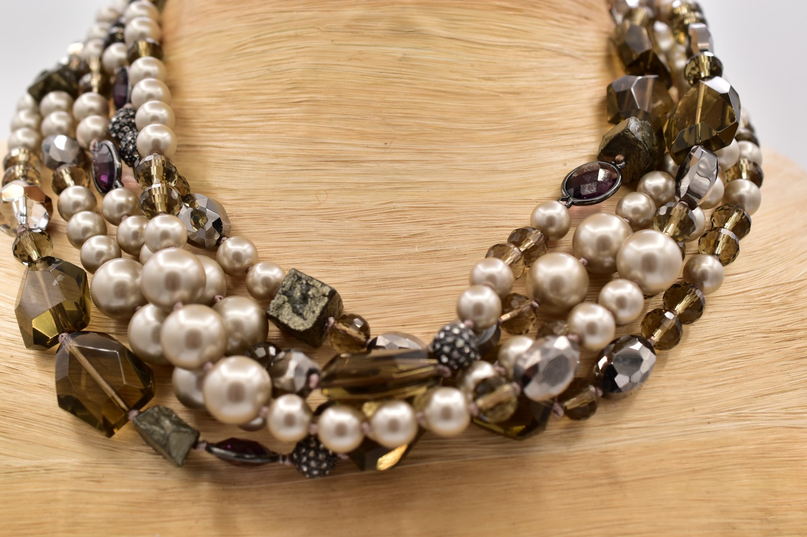 Stella & Dot Multi-Strand Pearl Crystal Statement Necklace Chunky Y2K BinBL