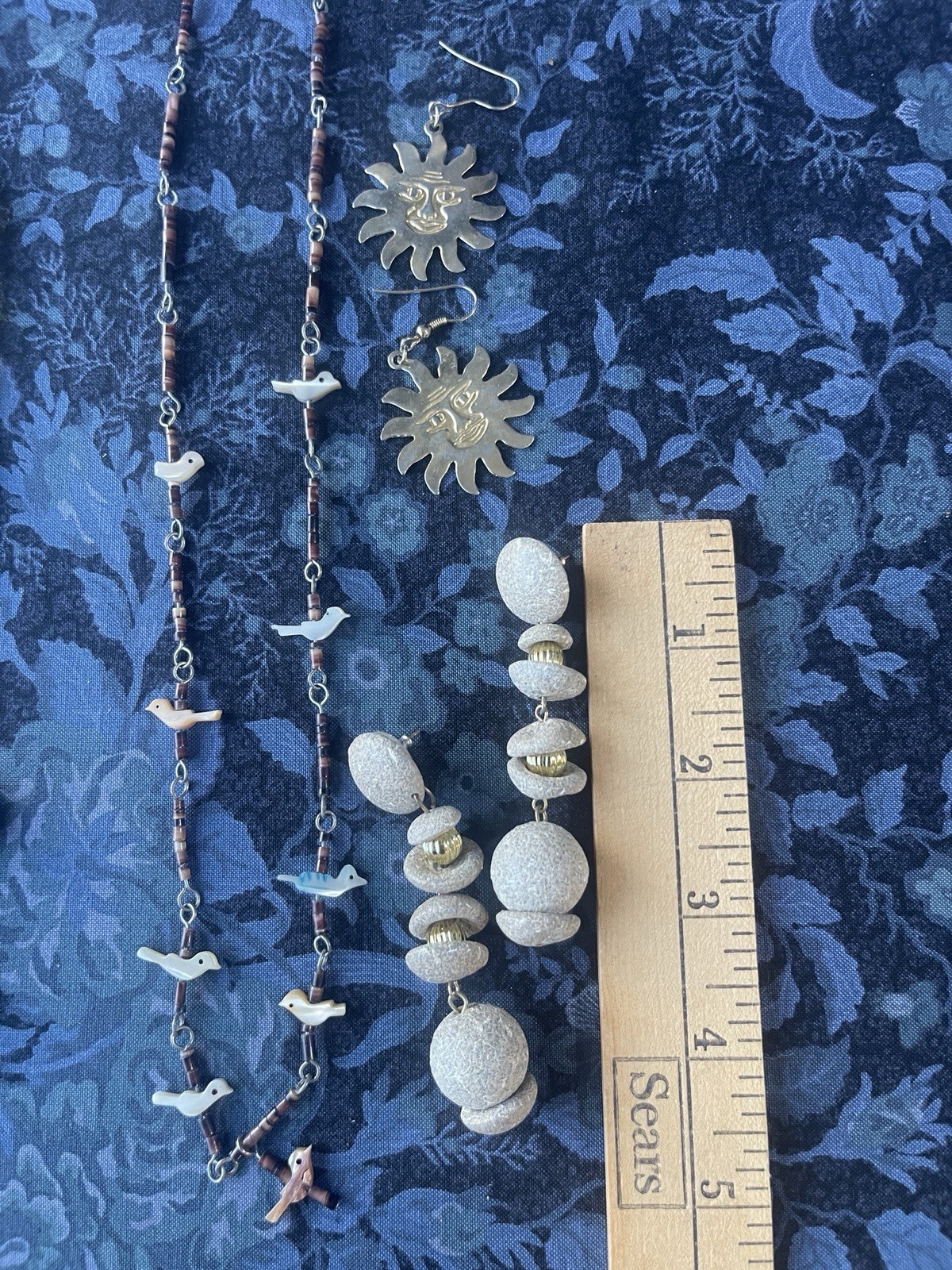 Vintage Bohemian Jewelry Lot Fetish Carved Bird Necklace Beads Sun Turtles