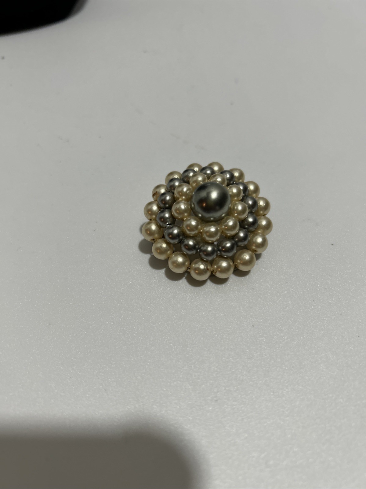 Vintage Faux White And Gray Pearl Brooch Pin