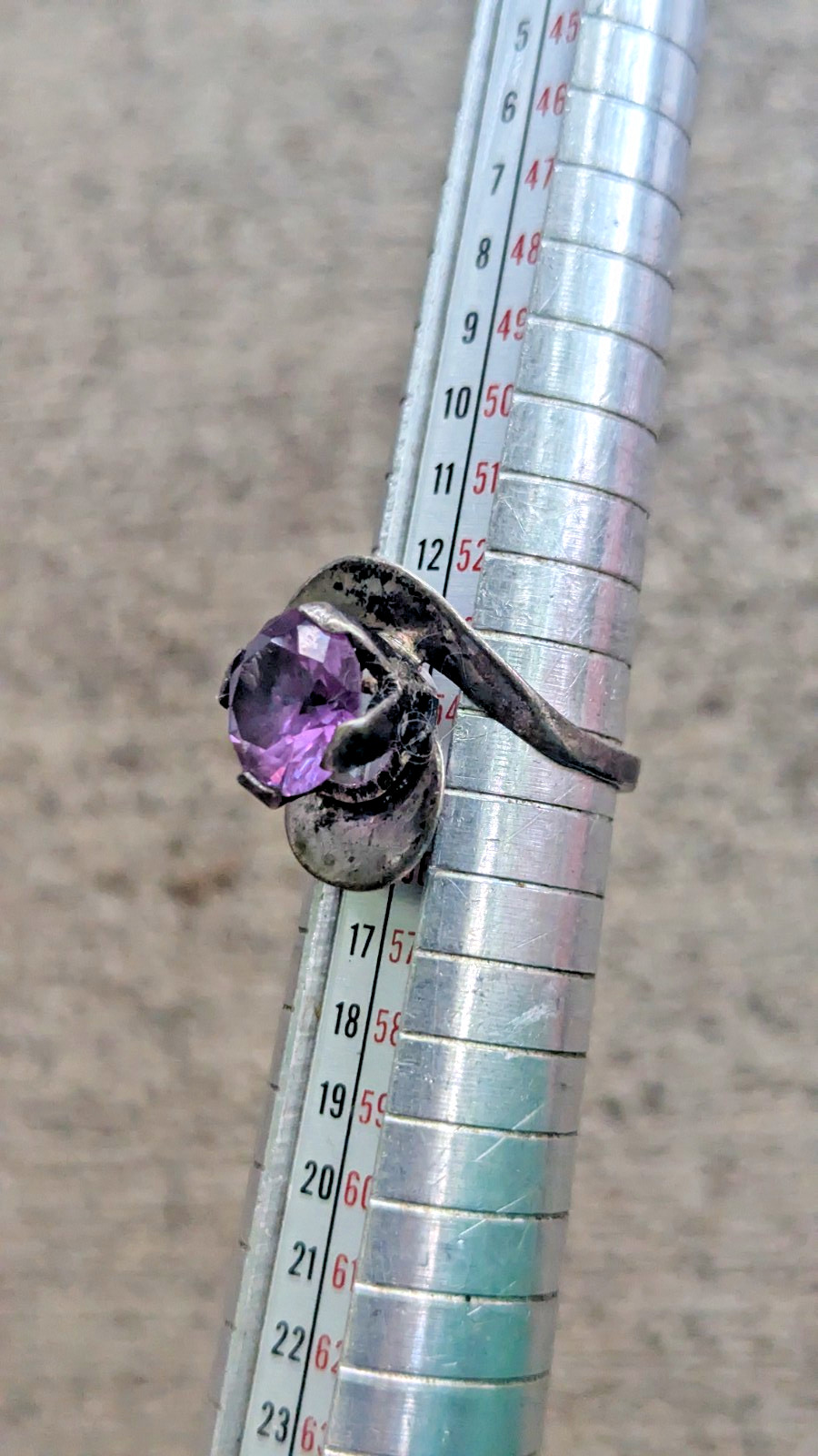 STERLING SILVER 925 & AMETHYST BRUTALIST/MODERNIST STATEMENT RING Sz 7