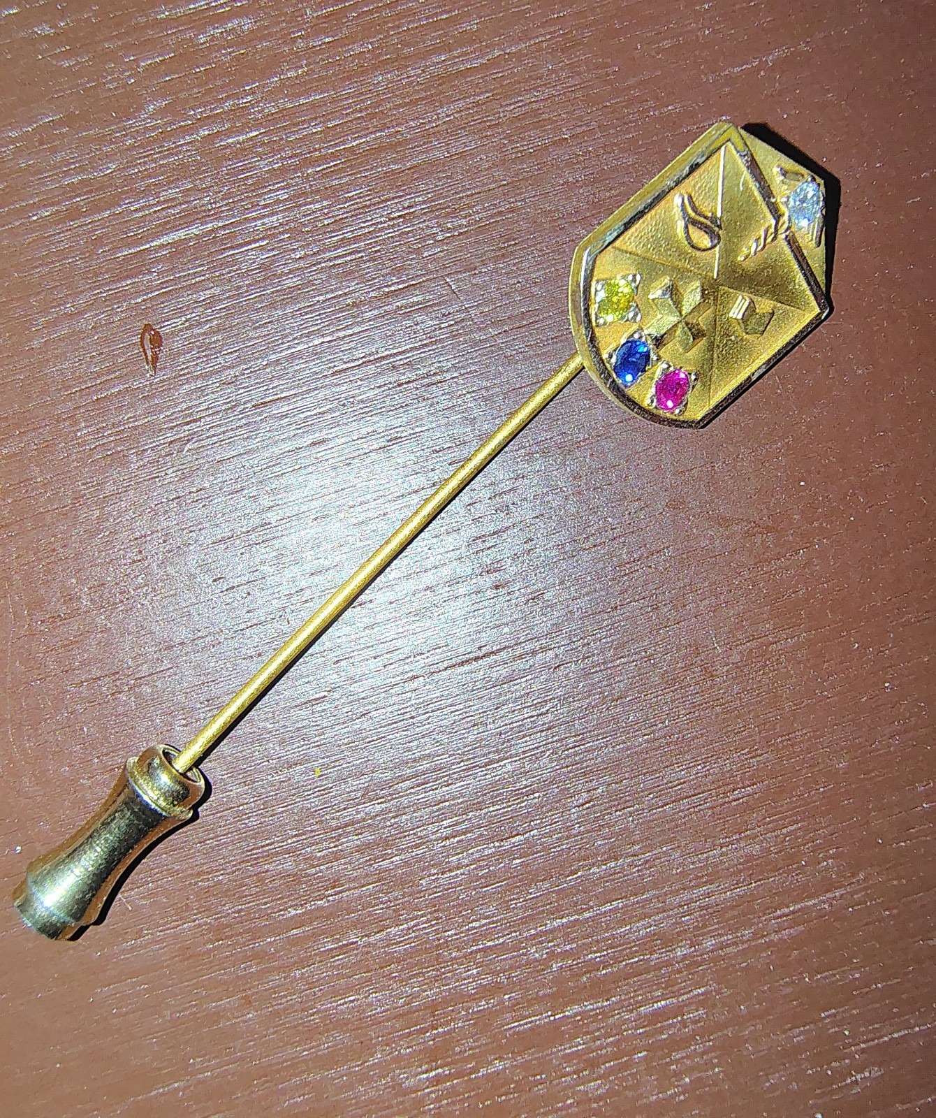 Vintage 12K Gold Filled Stick Pin Tested Ruby Sapphire Topaz Diamond 3.0g
