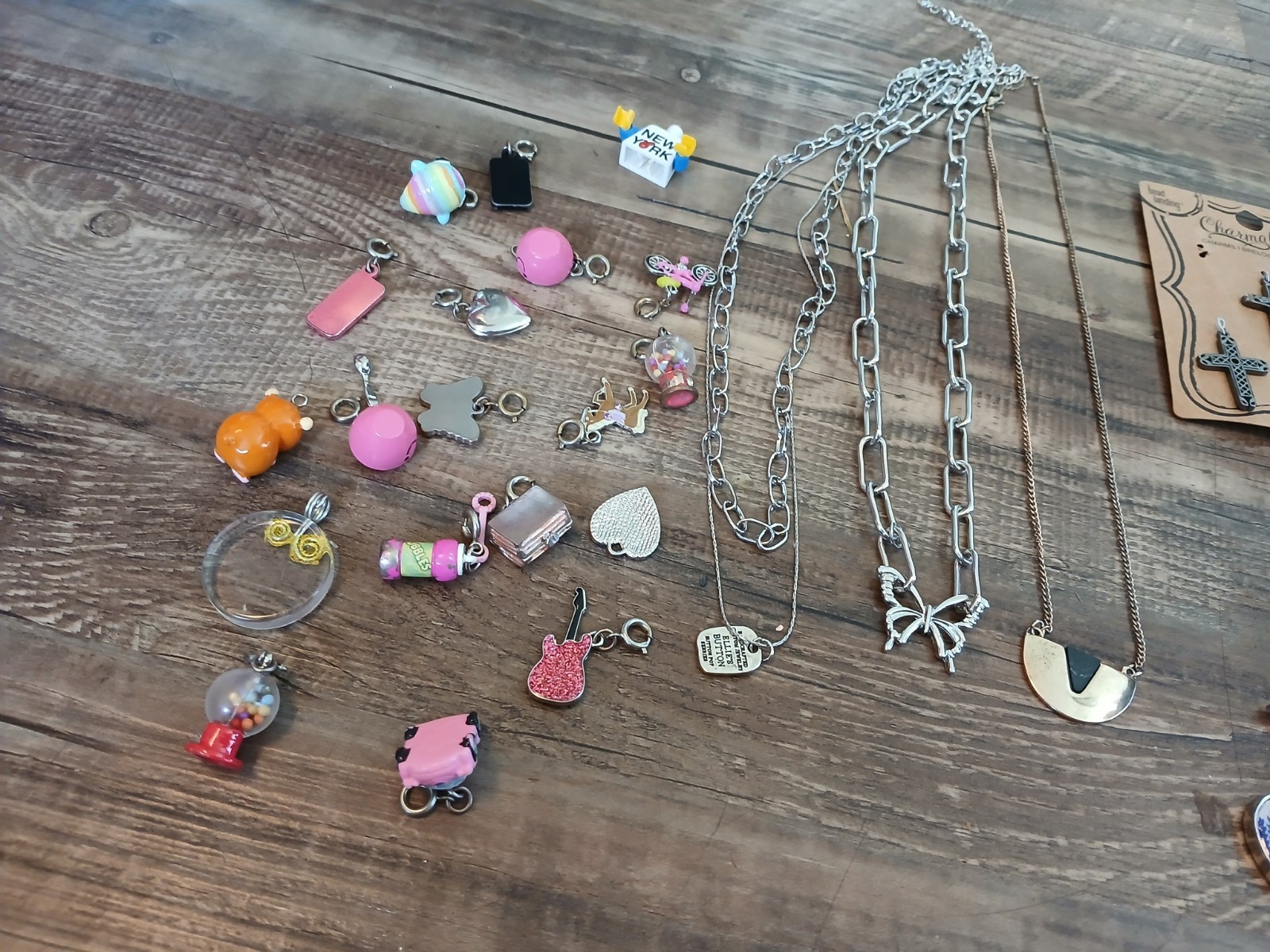 Collectibles lot Metal Charms Charm Necklace Enamel Cross Pendant Treasure Chest
