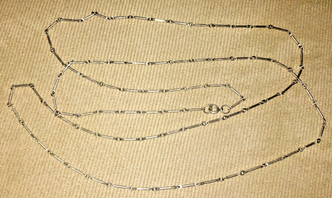 VINTAGE SILVER BAR LINK CHAIN NECKLACE ARTICULATED 50 IN ESTATE 60s super long